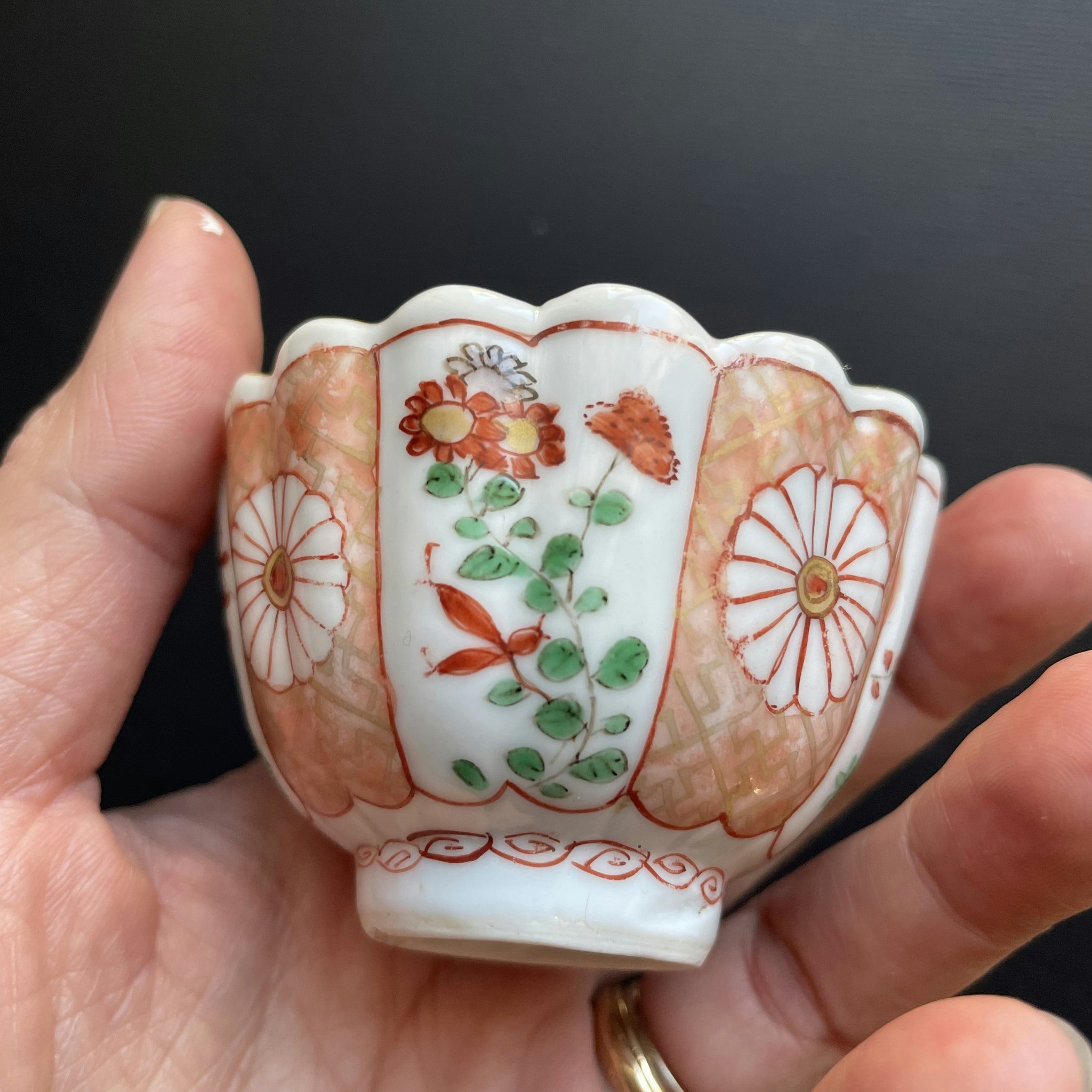Antique Chinese wucai teacup and saucer Kangxi period #960, 955