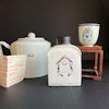 Antique Chinese armorial porcelain for American market, Teapot, Tea caddy, Cup