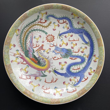 Antique Chinese porcelain charger Dragon & Phoenix, Late Qing  #969