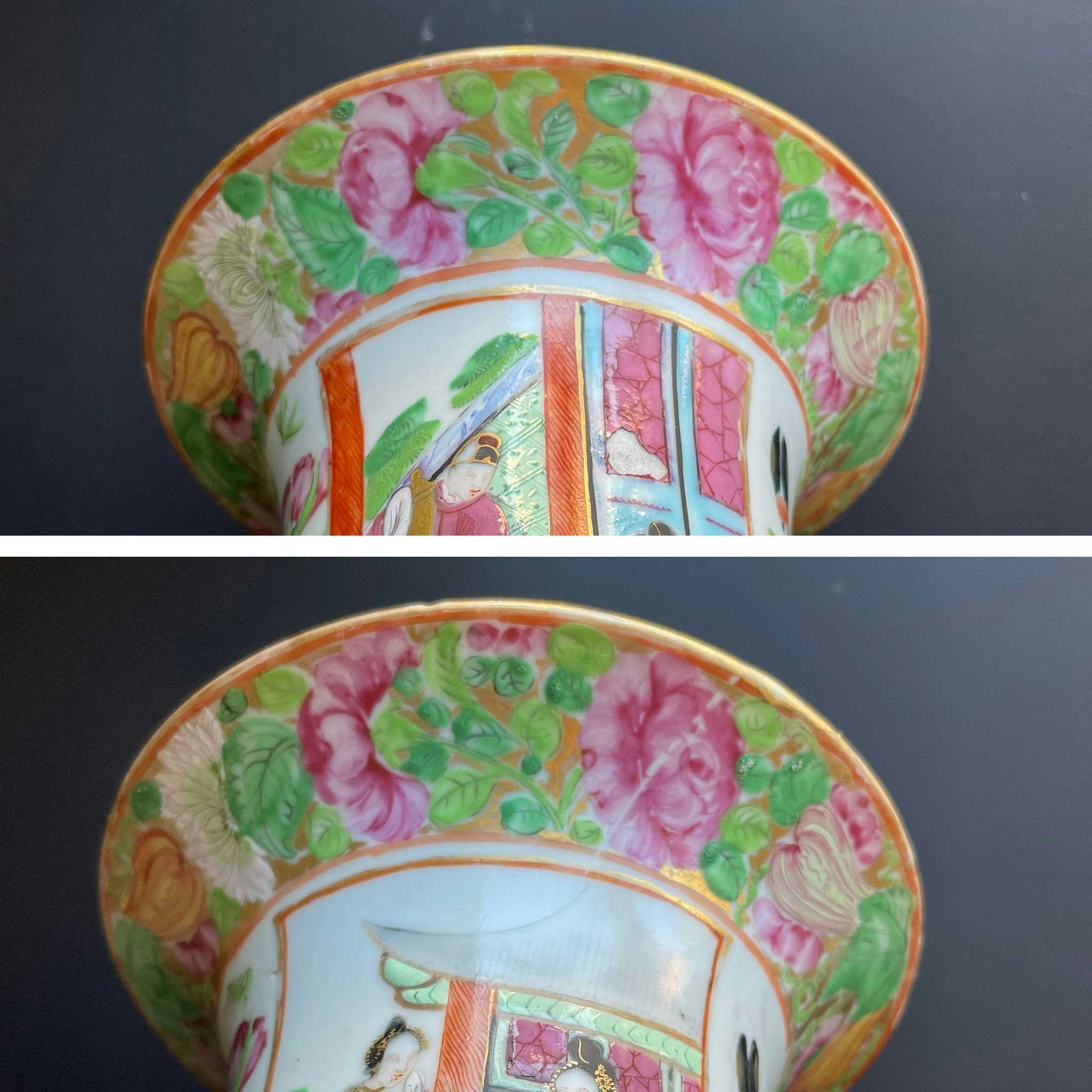 Antique Chinese rose mandarin trumpet vase / Gu vase early 19th century #982