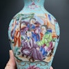 Antique Chinese rose mandarin vase with turquoise chicken skin ground #993