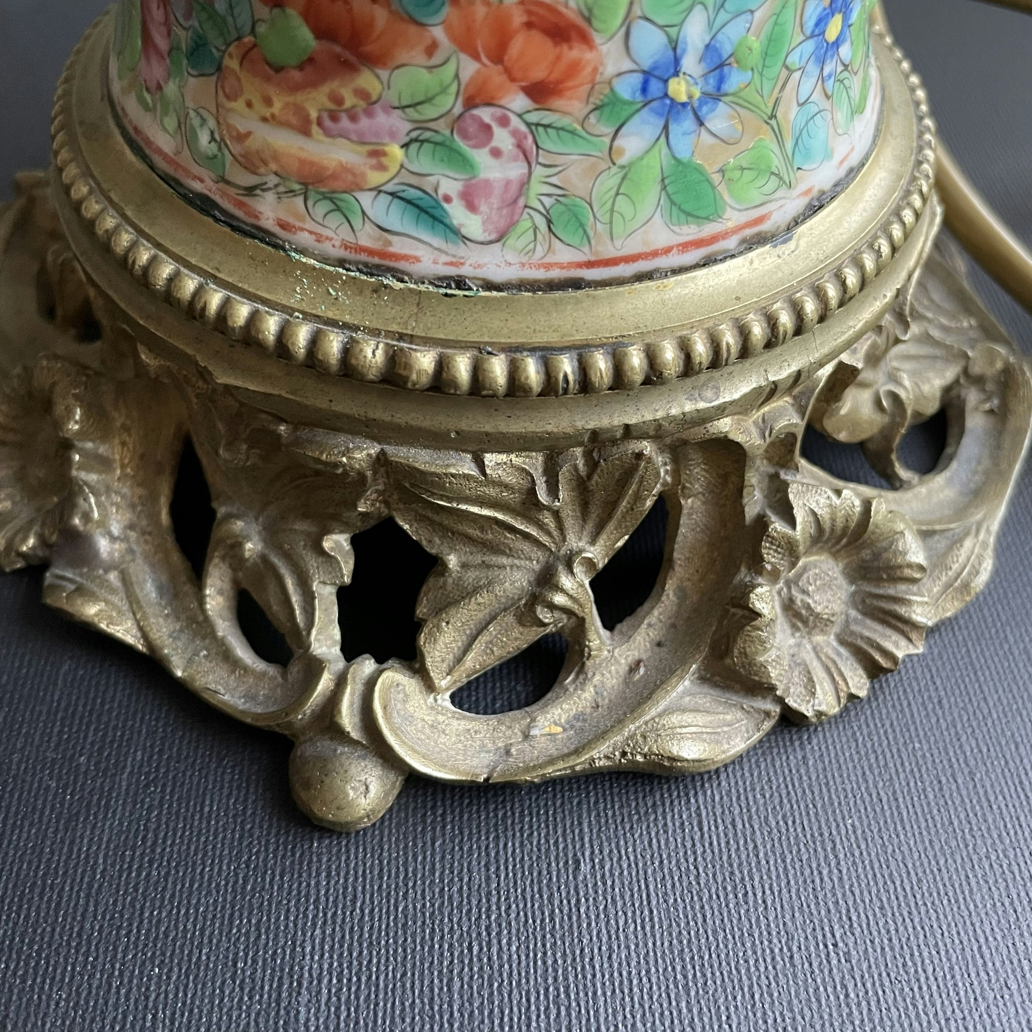 Antique Chinese bronze mounted rose mandarin vase Lamp 19th century #1006
