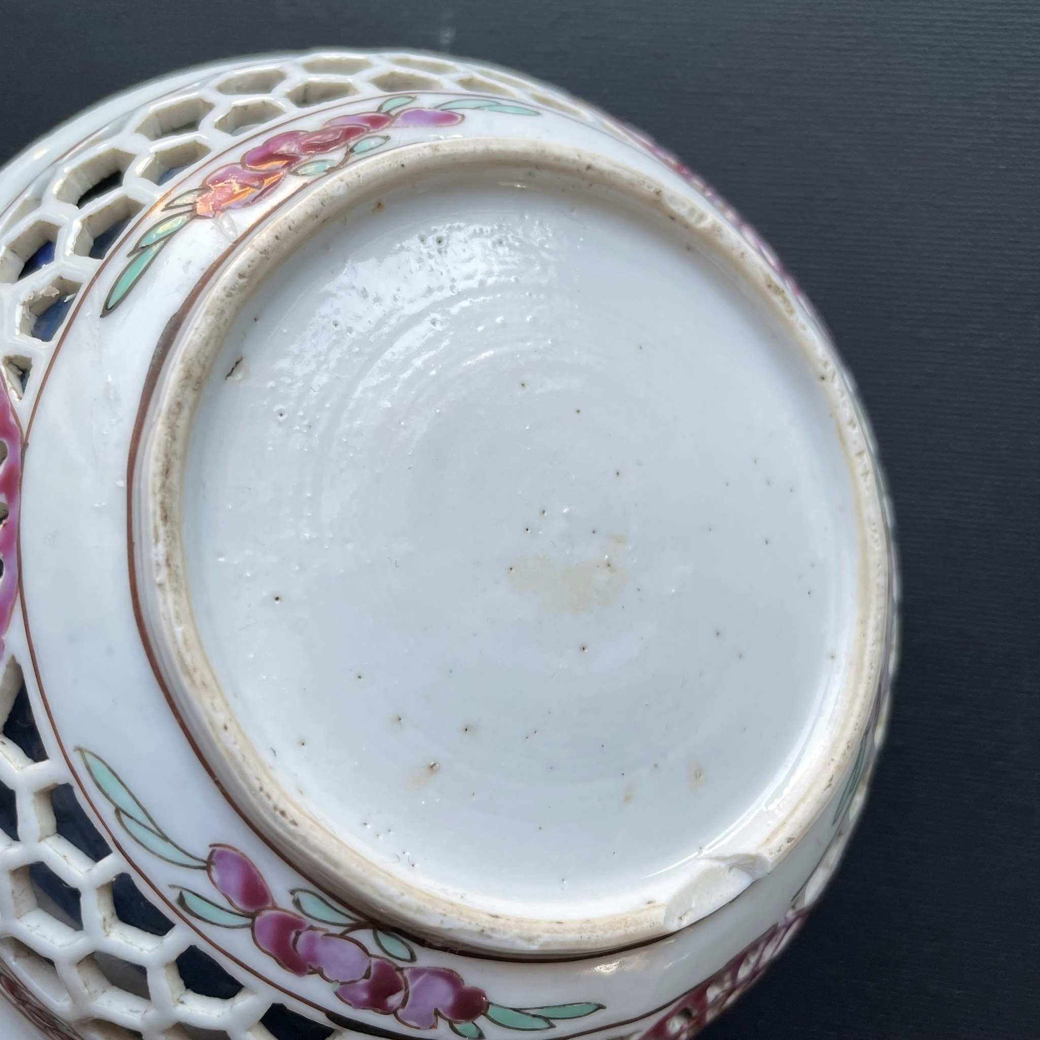 Antique Chinese Yongzheng reticulated saucer famille rose double layered #1018