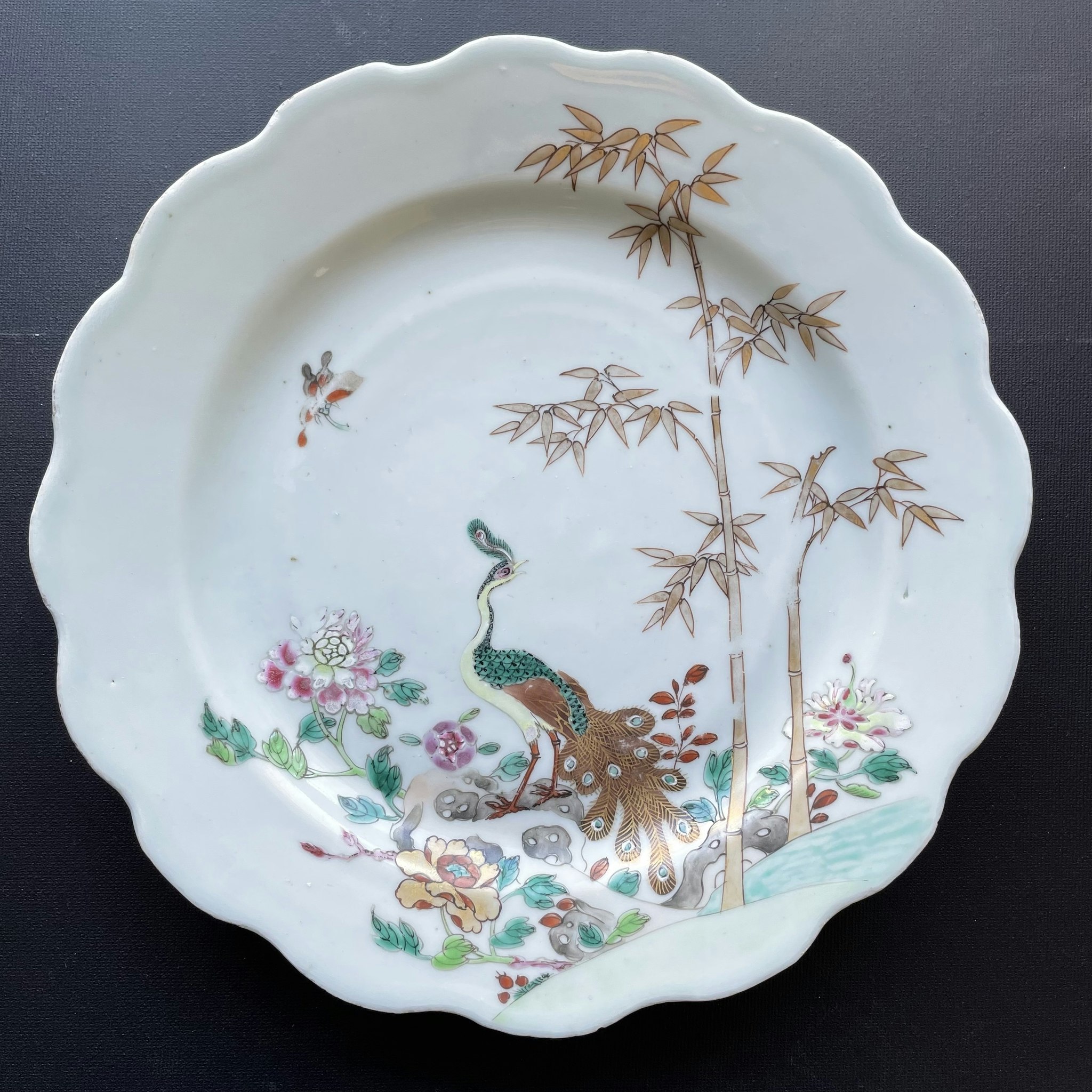 Chinese antique Qianlong famille rose plate with peacock, Qing Dynasty #1020