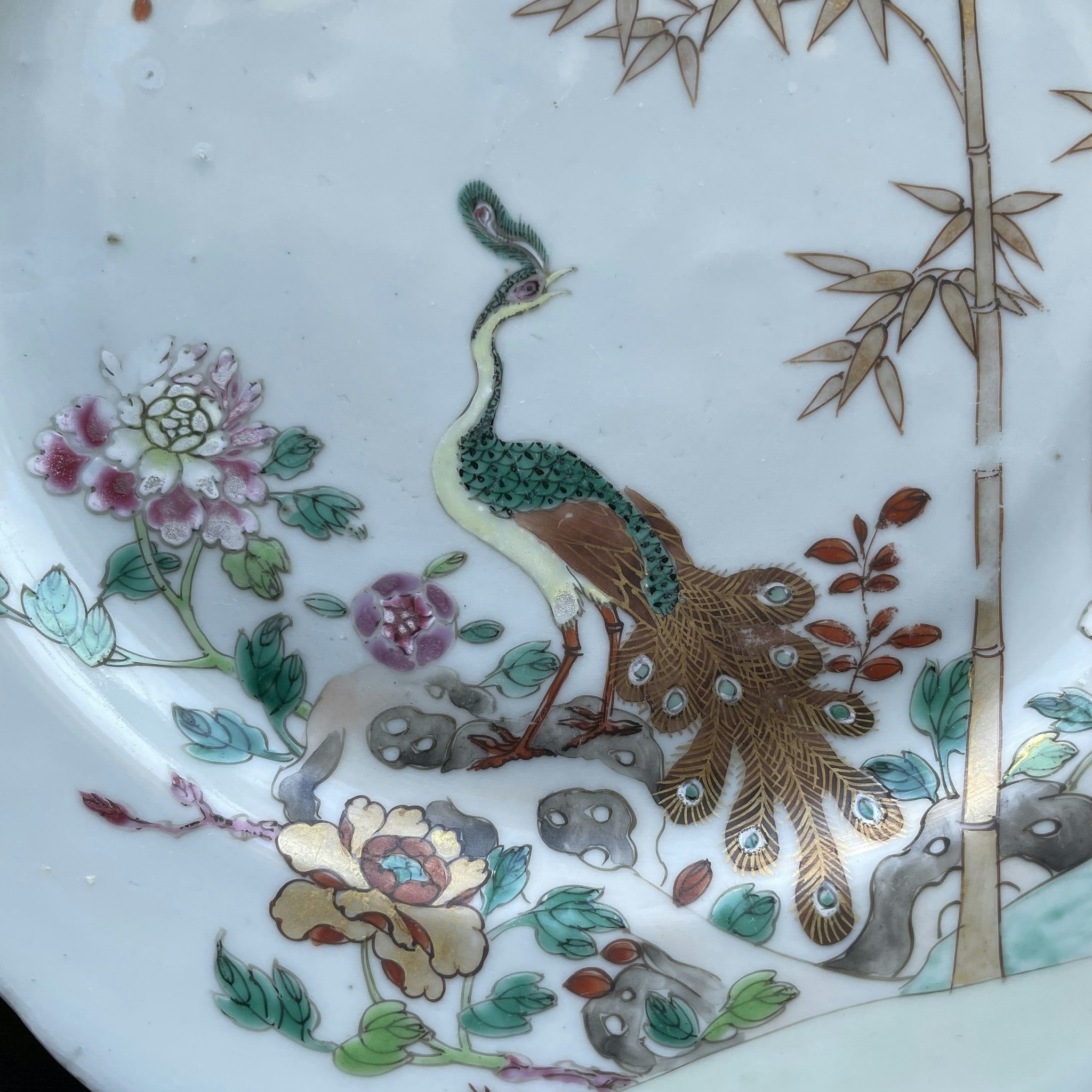 Chinese antique Qianlong famille rose plate with peacock, Qing Dynasty #1020