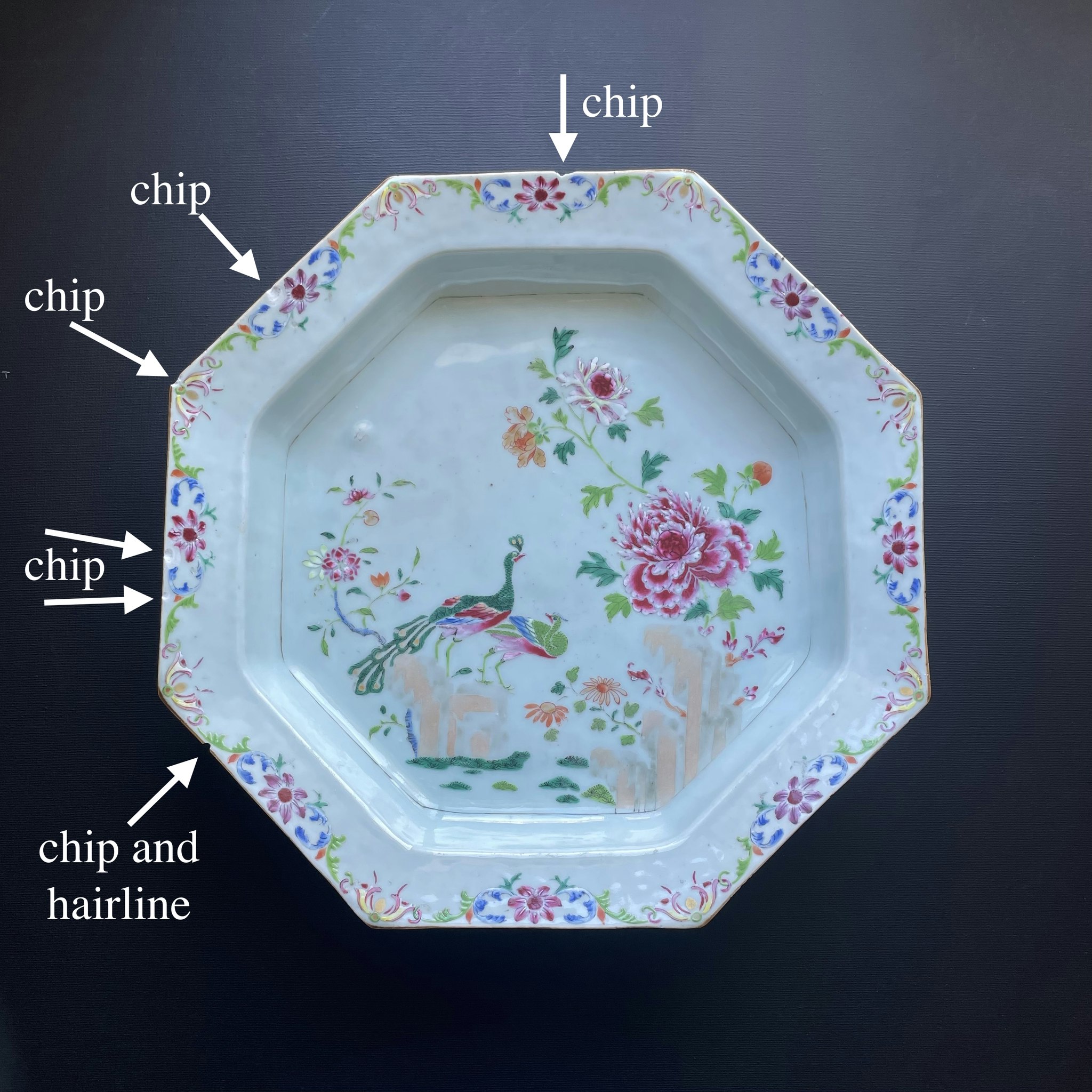 Chinese antique famille rose basin / Octagonal deep plate Qianlong Period #1050