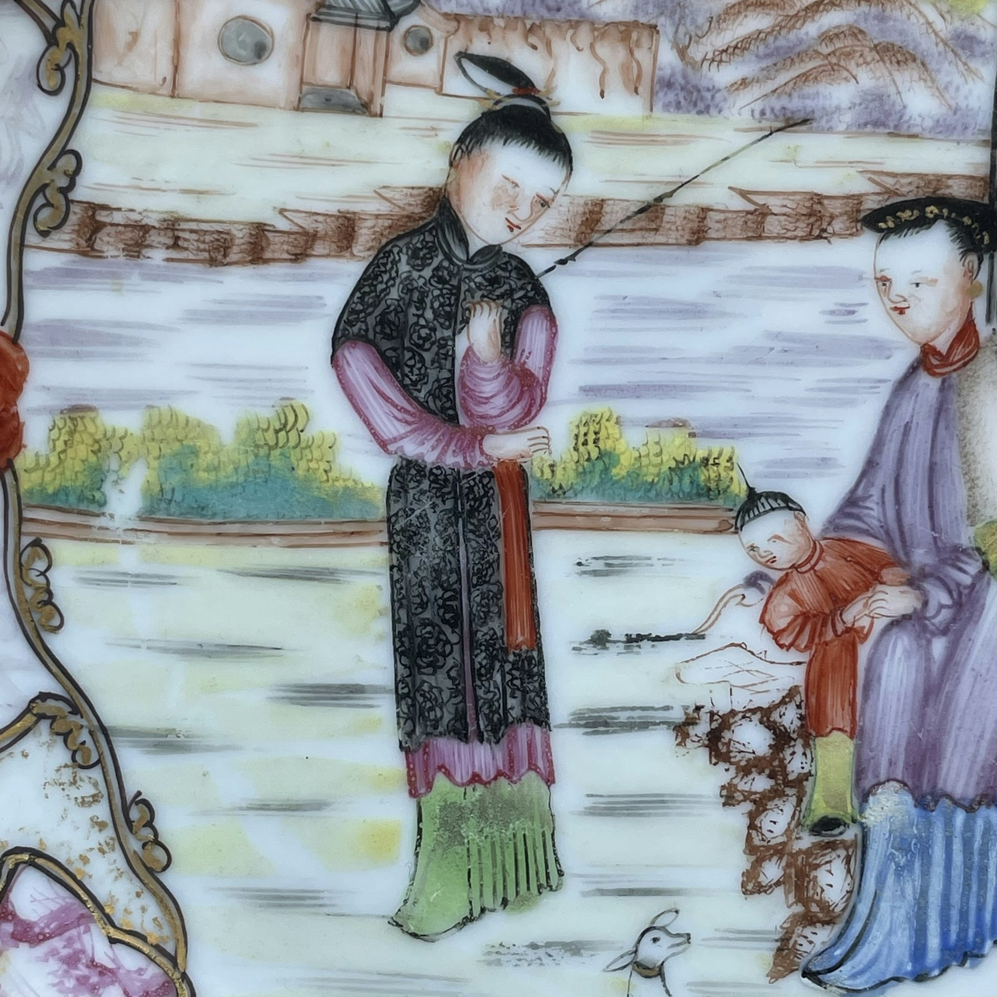 Antique Chinese Qianlong famille rose mandarin deep dish Qing Dynasty #1059