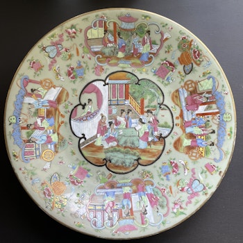 Large Chinese Rose Mandarin Charger, mid 19th c, Qing Dynasty #1076