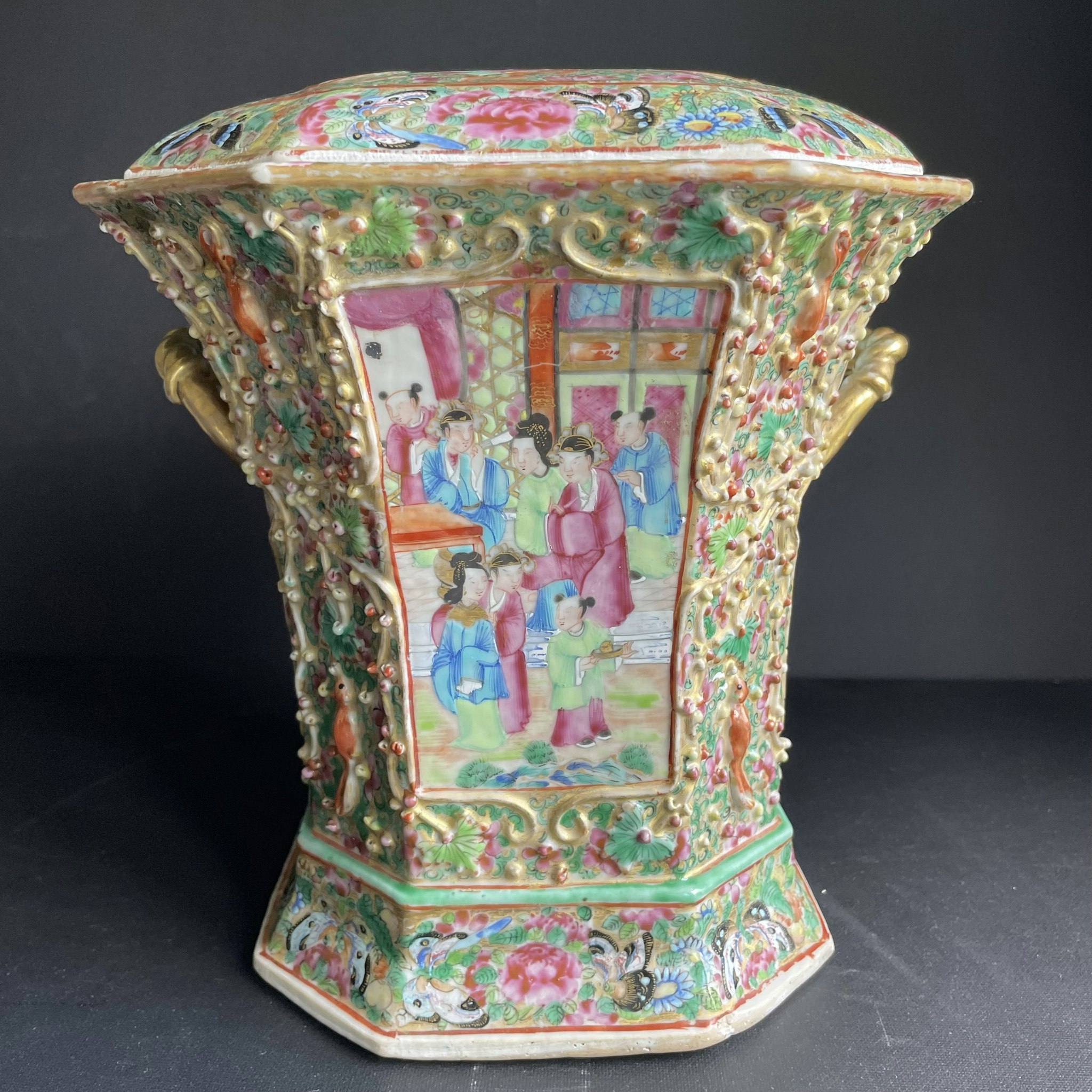 Chinese Famille Rose Bough Pot / Tulip vase, 19th c, Late Qing Dynasty #1087