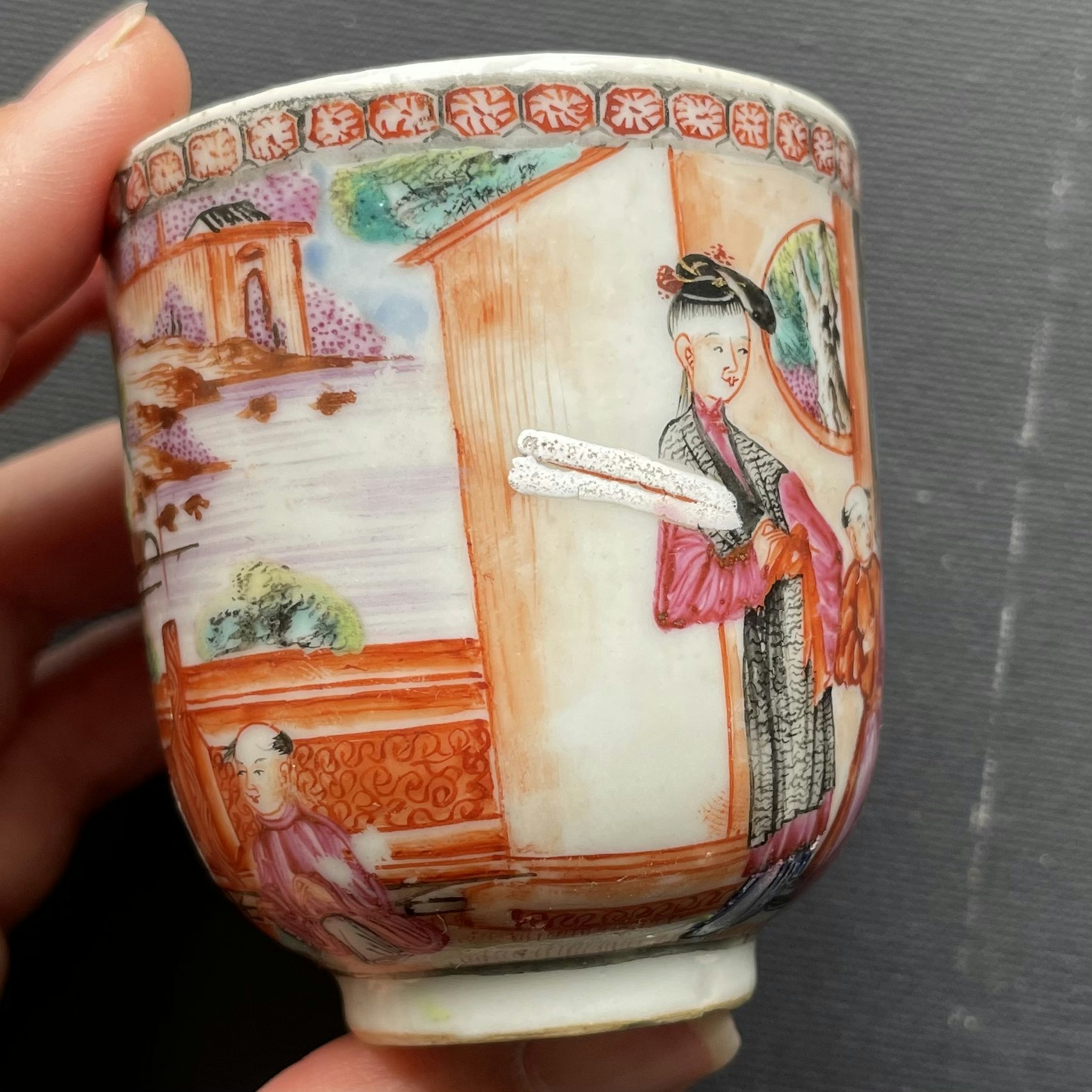 Antique Chinese Rose Mandarin Porcelain teacup Qianlong period #1102