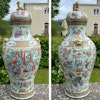 Antique rose mandarin huge monster sized vase with lid mid 19th c #1107