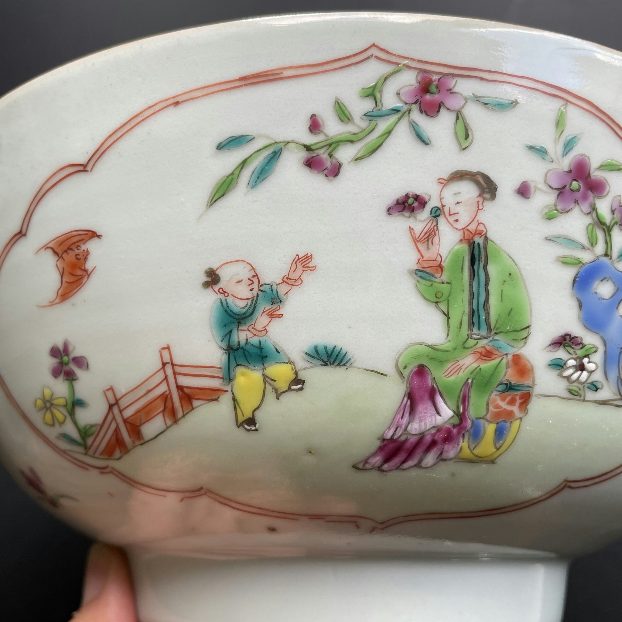 Antique Chinese punch bowl famille rose with figures Qianlong period #1129