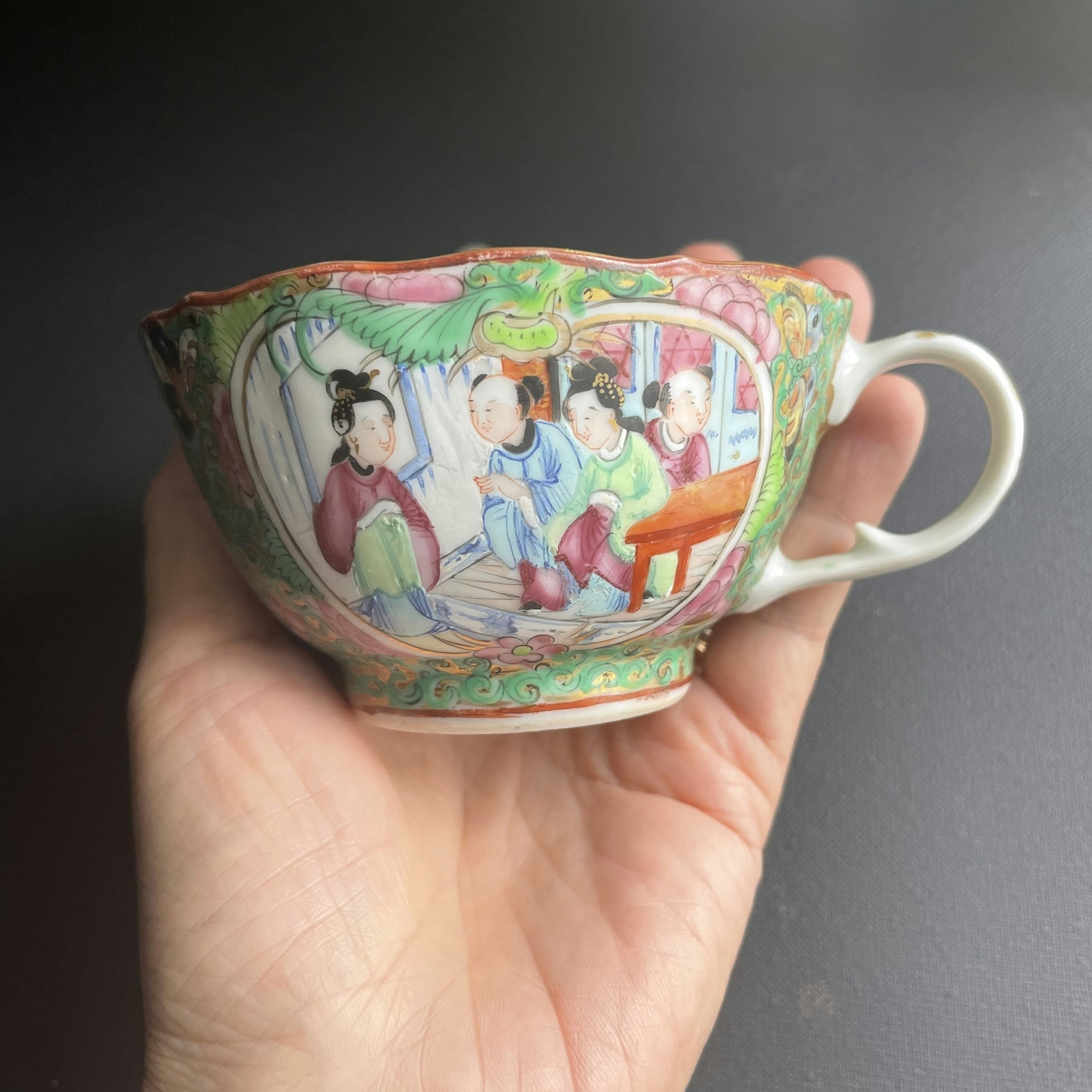 Antique Chinese Rose Medallion Mandarin Export Porcelain cup 19th Century #1162