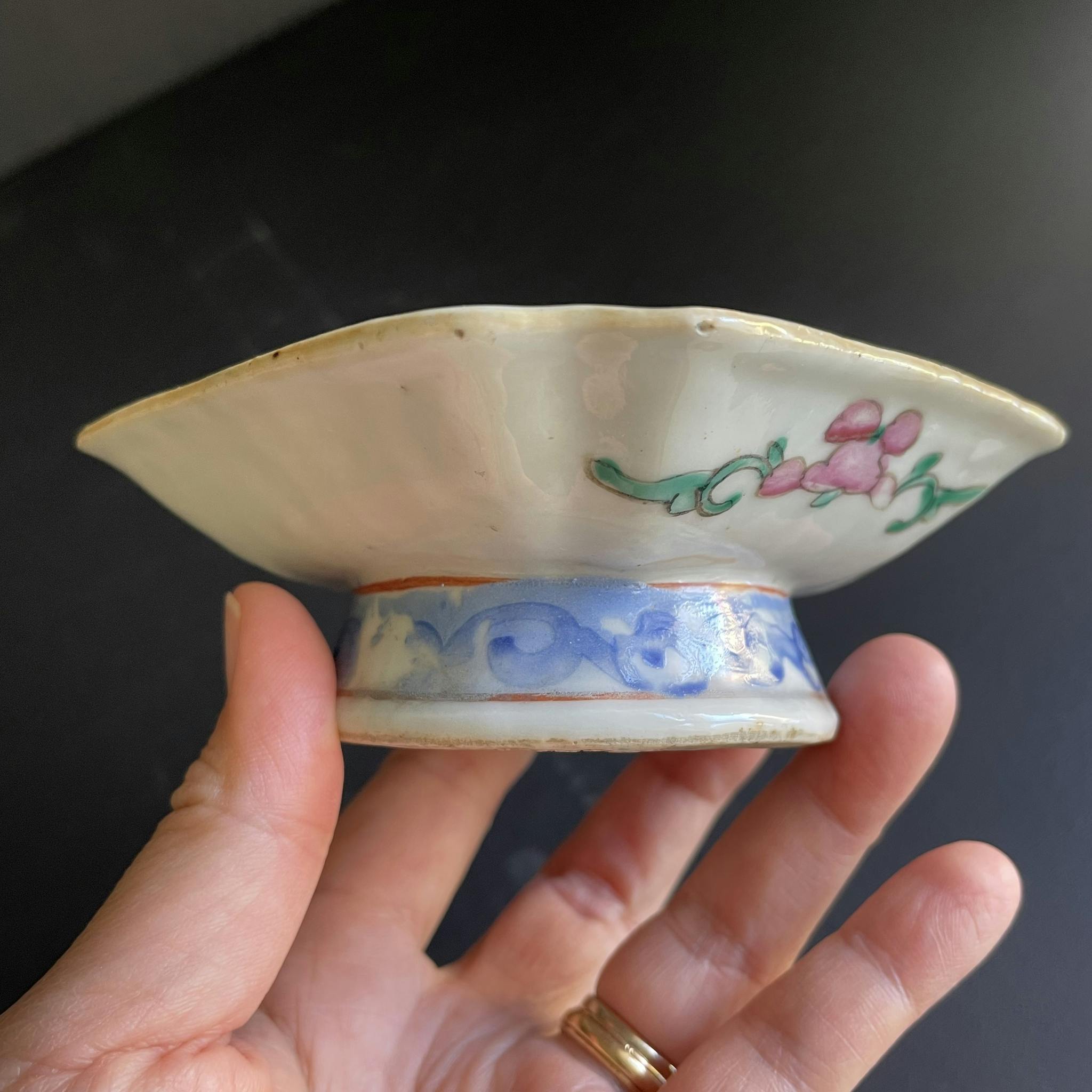 Antique Chinese famille rose altar bowl, late qing dynasty #1183