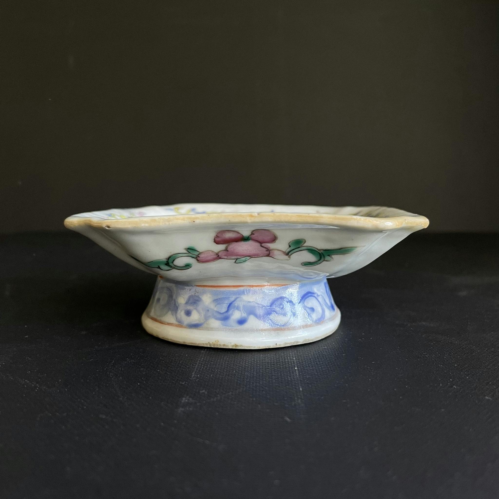 Antique Chinese famille rose altar bowl, late qing dynasty #1183