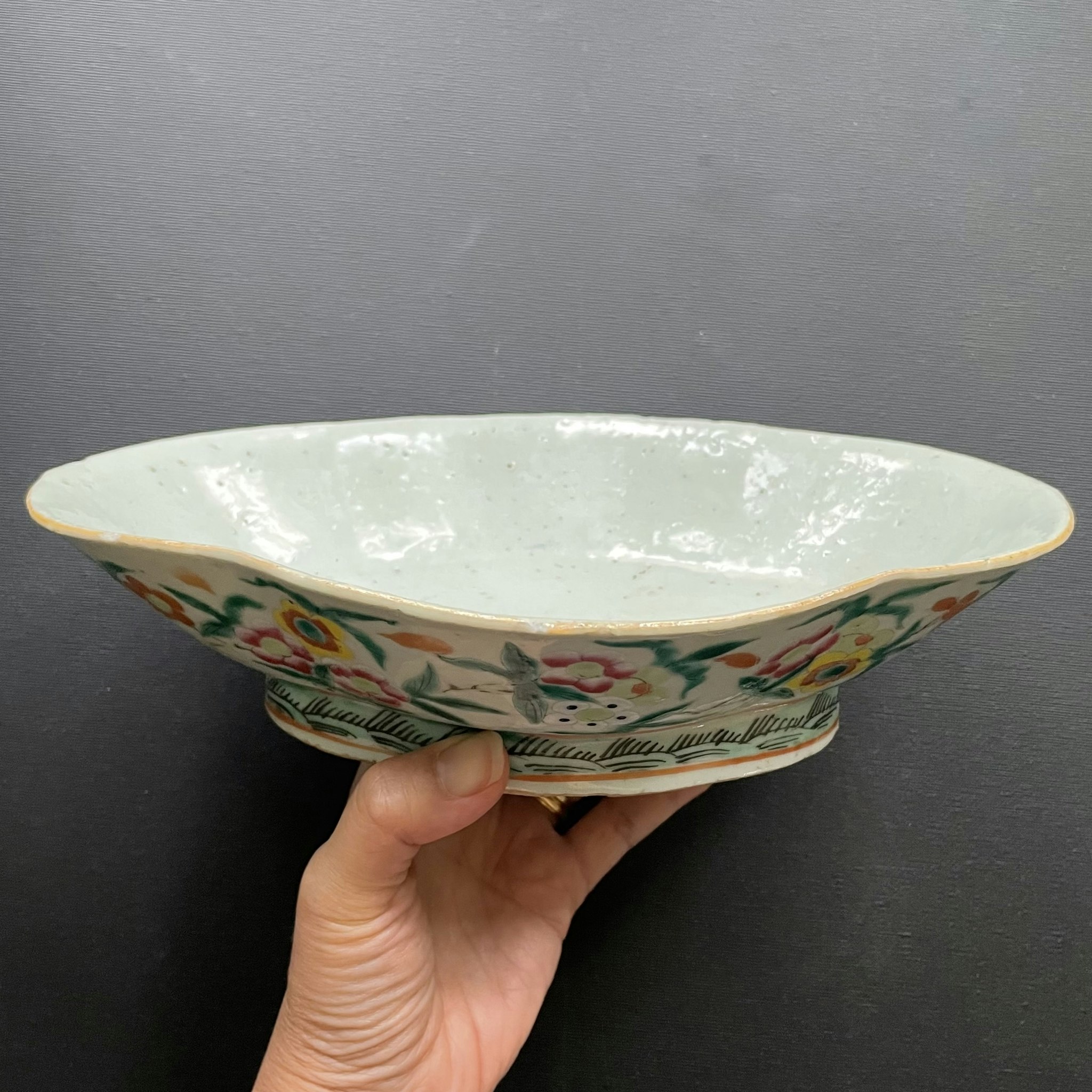 Antique Chinese famille rose altar bowl, late qing / republic #1190