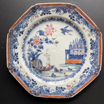 Antique Chinese plate, famille rose and underglazed blue, Qianlong #1200