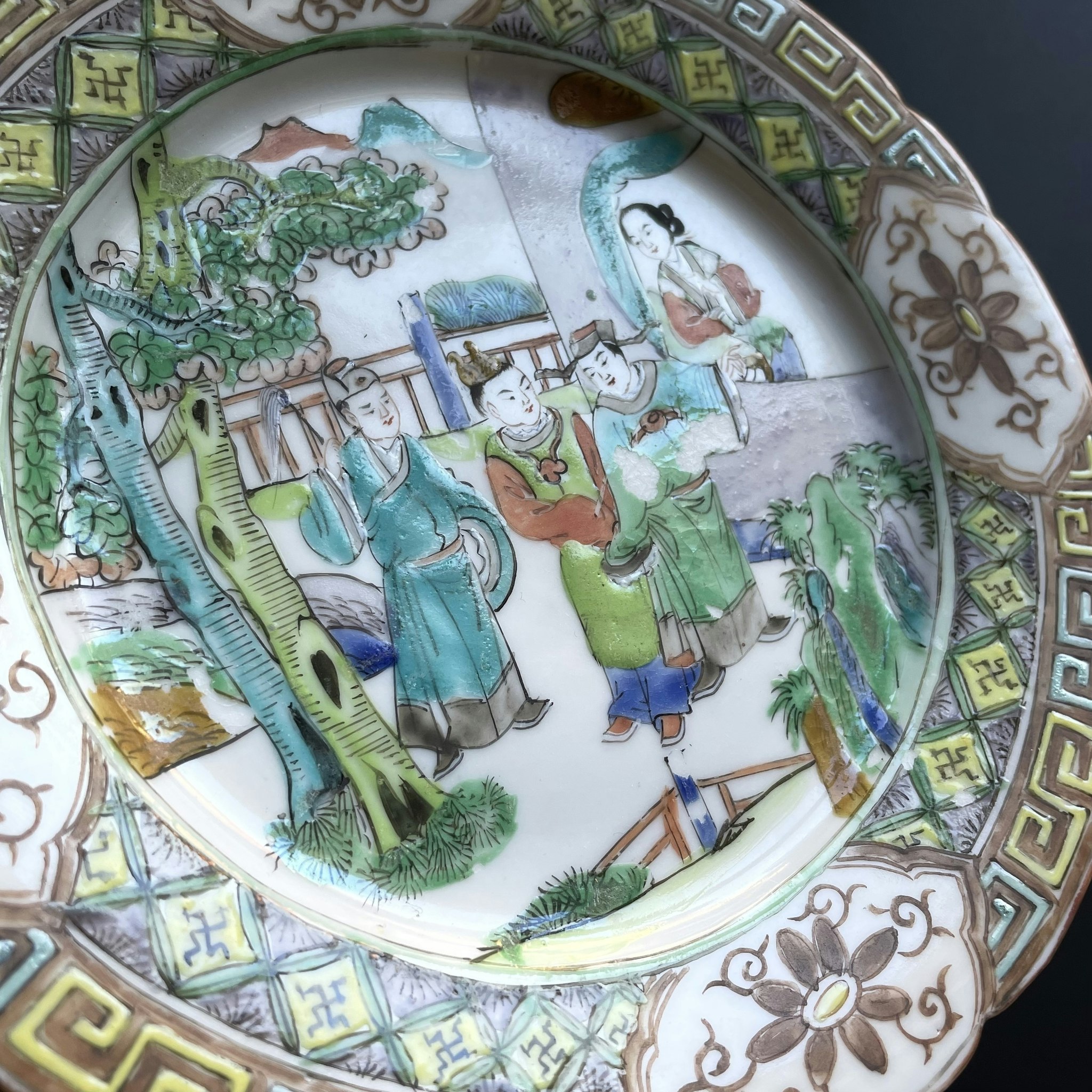 Antique Chinese Famille verte wucai plate, Late Qing Xianfeng 19th c #1208