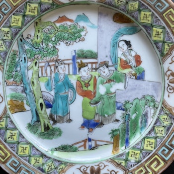 Antique Chinese Famille verte wucai plate, Late Qing Xianfeng 19th c #1208