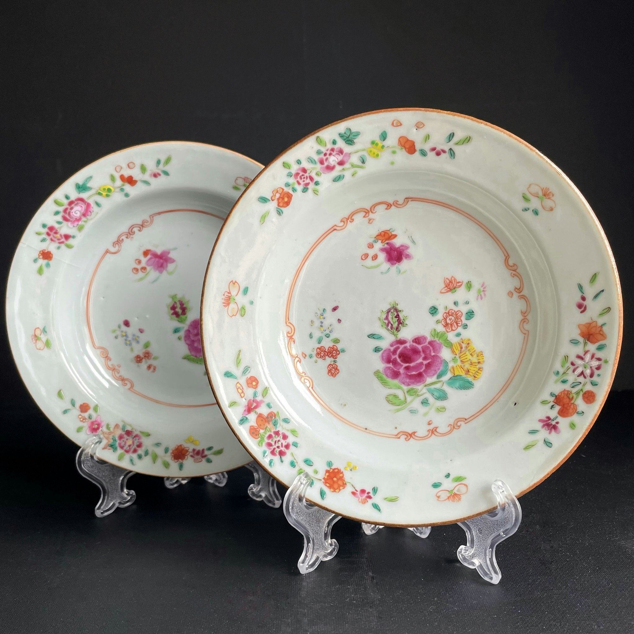 Antique pair of Chinese Famille Rose deep dishes, Qianlong #1231_1232