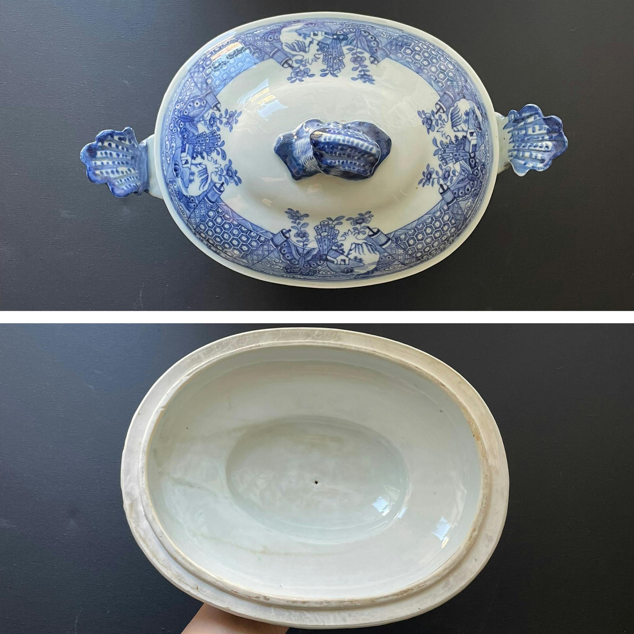 Chinese antique underglazed blue and white Tureen, Qianlong Period #1220