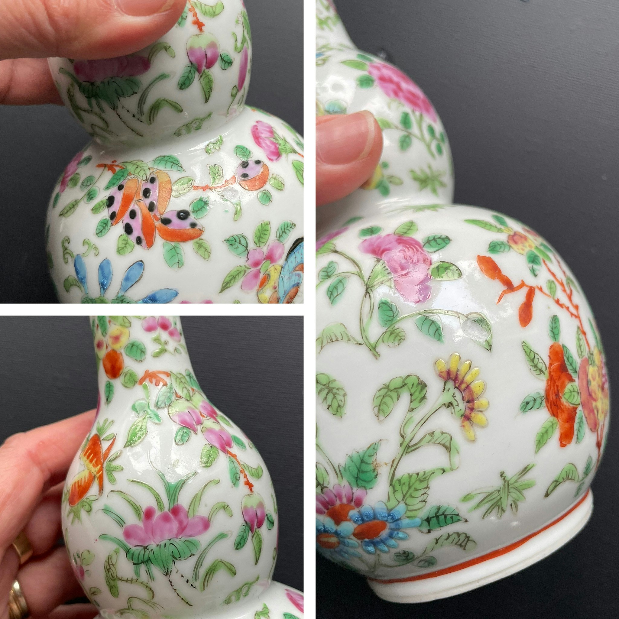 Antique Chinese Double Gourd Vase, Qing Dynasty Mid 19th c #1251