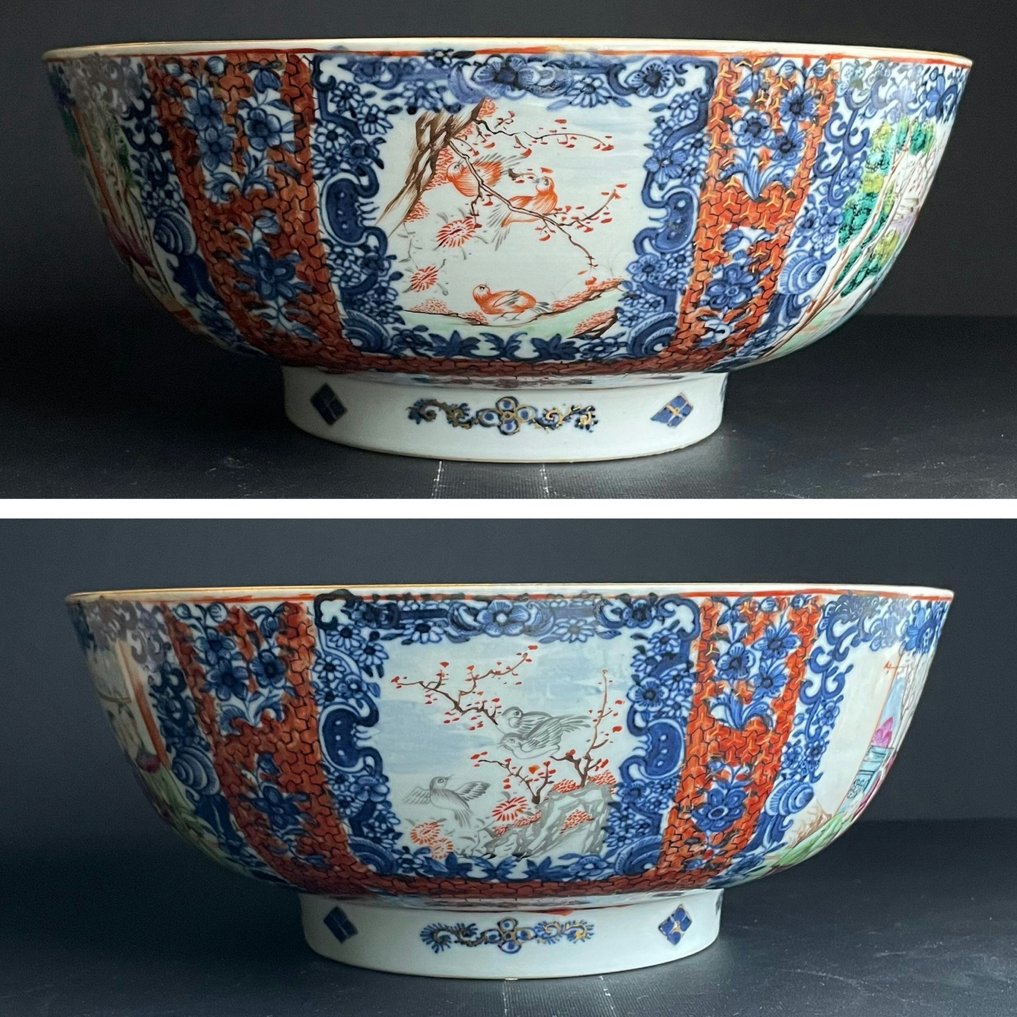 Antique Chinese punch bowl with mandarin decoration 18th c Qianlong #1239