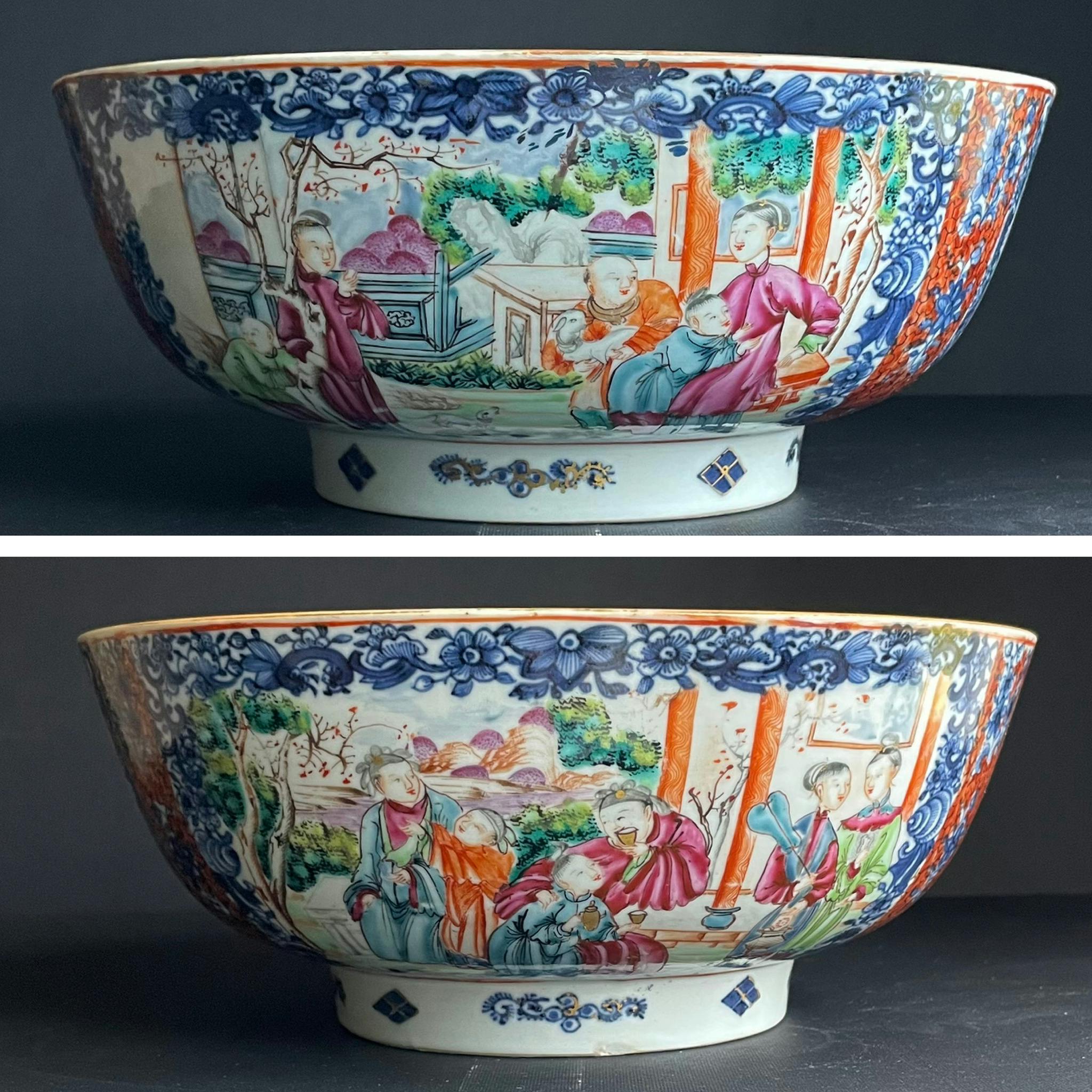 Antique Chinese punch bowl with mandarin decoration 18th c Qianlong #1239