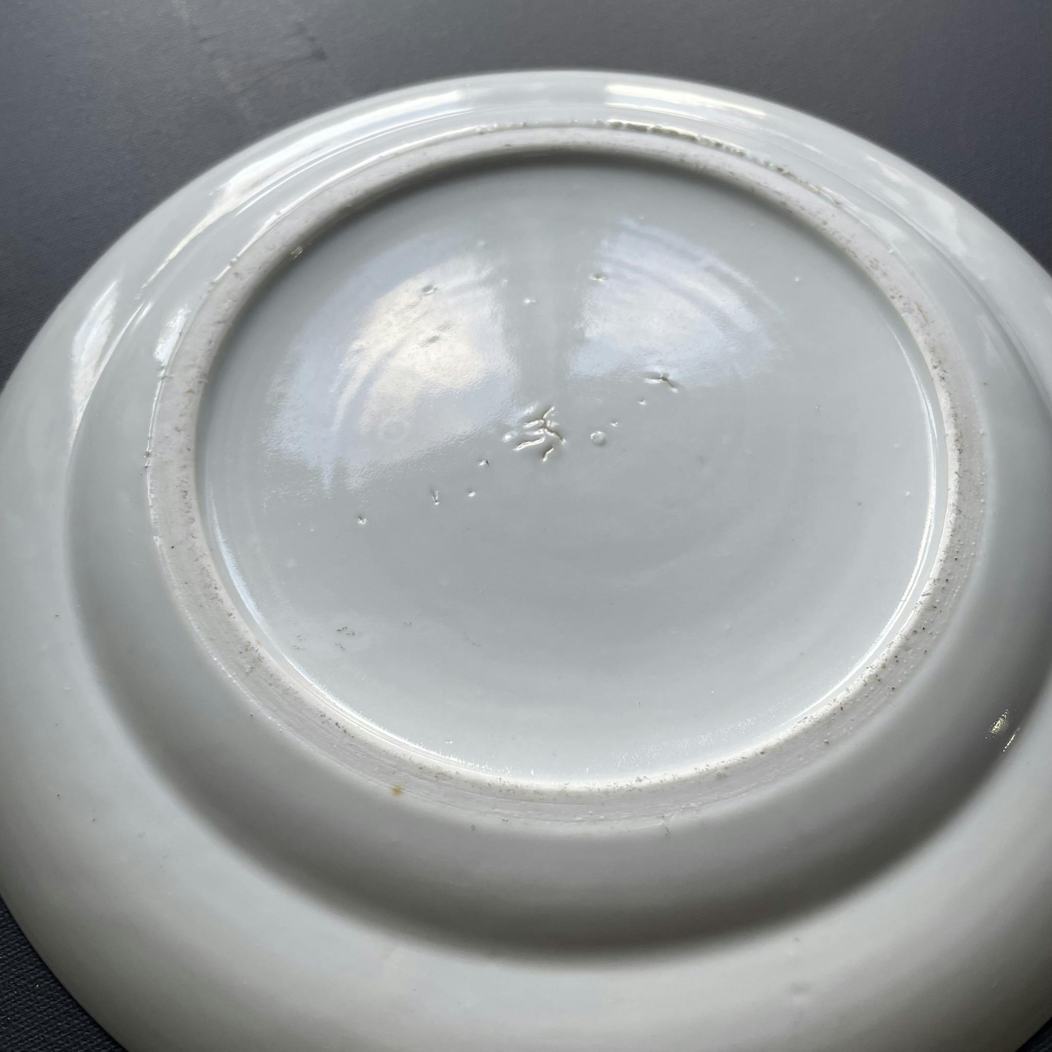 Antique Chinese rose mandarin canton plate with fish border 19th c #1276