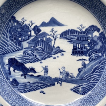 * RESERVED FOR MARTIN Antique Chinese Export Blue and White Rococo Porcelain plate , Qianlong #1282