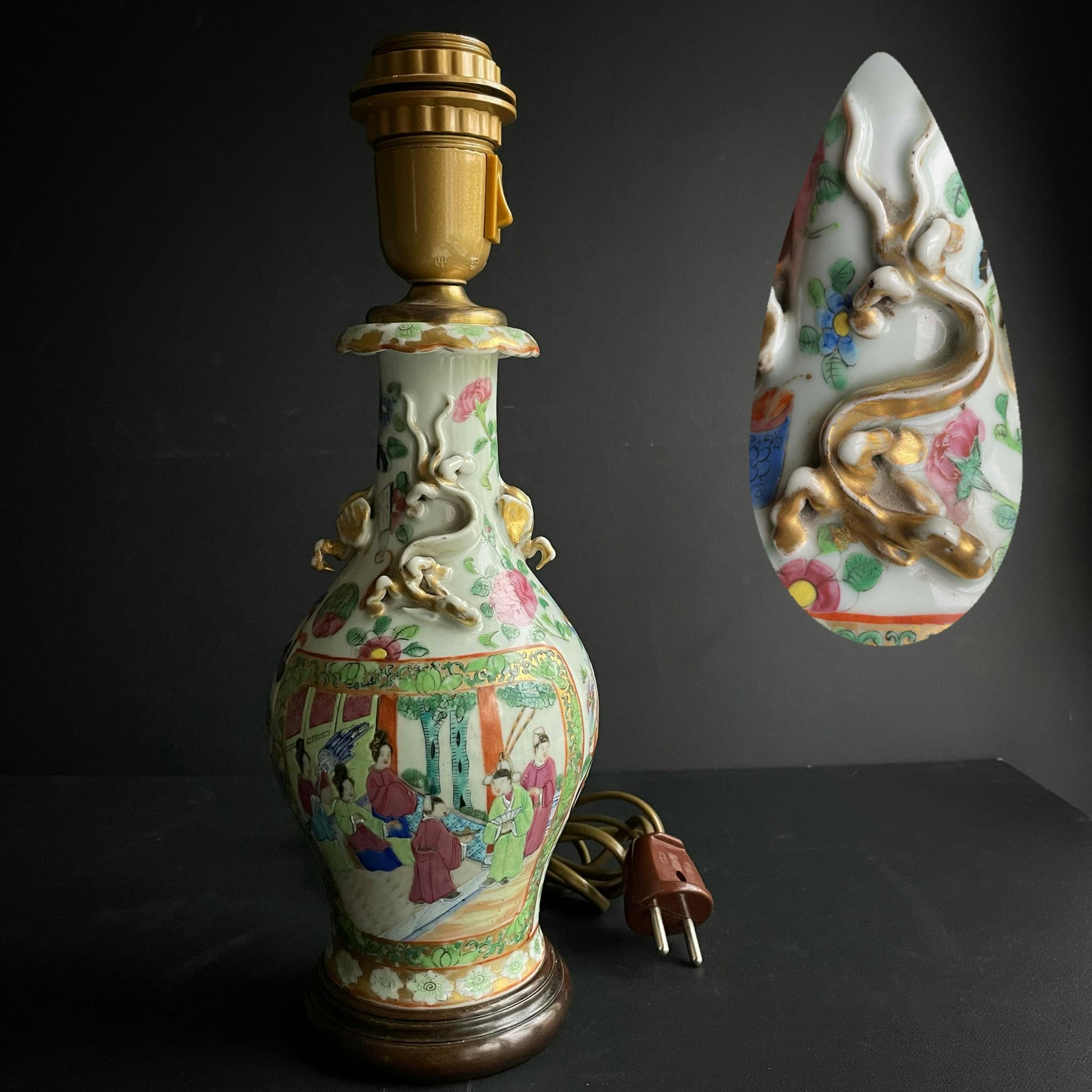 Antique Chinese rose mandarin vase Lamp 19th century #1299