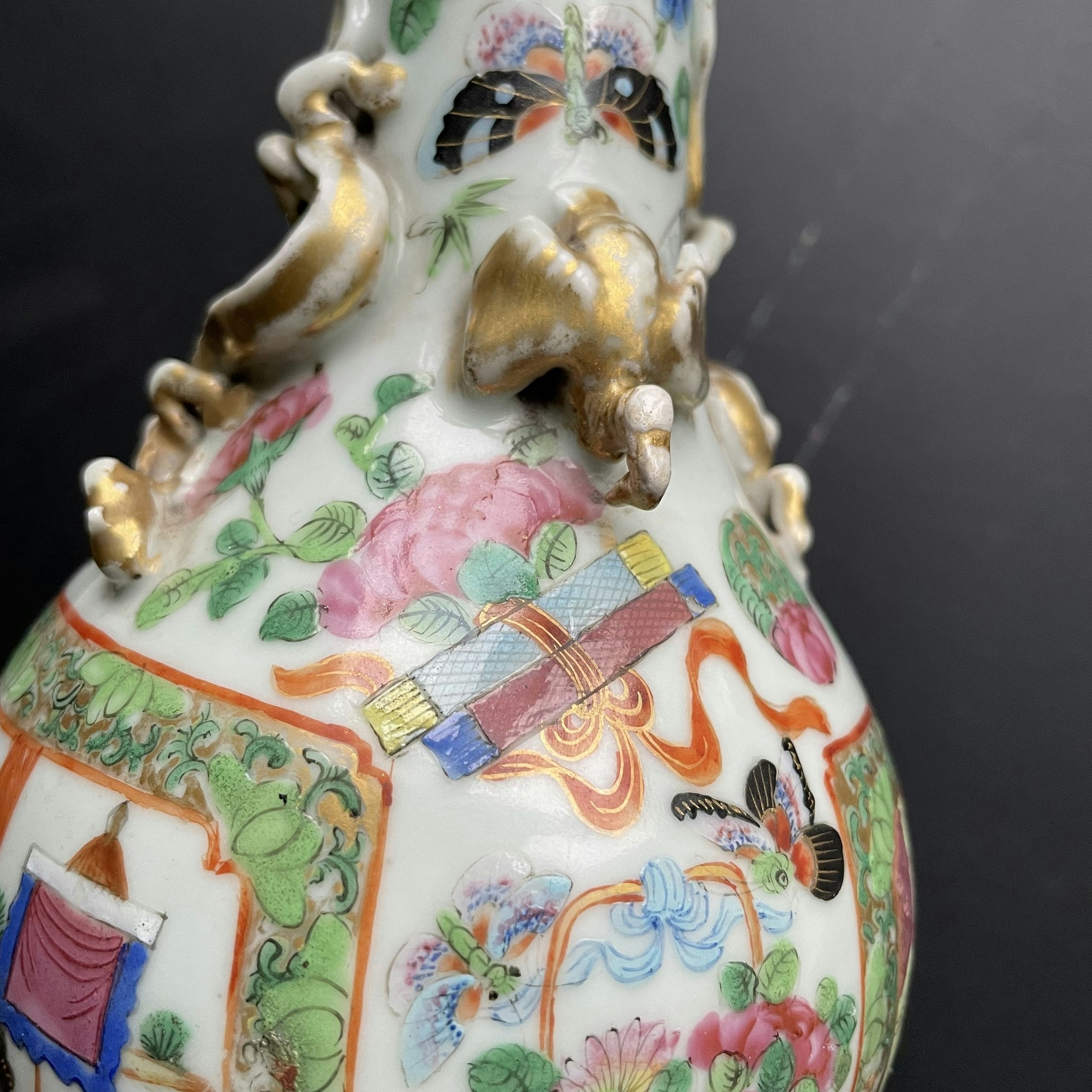Antique Chinese rose mandarin vase Lamp 19th century #1299
