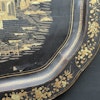 Antique Chinese Large Black Lacquered export Tray Hand Painted 19th c #1309