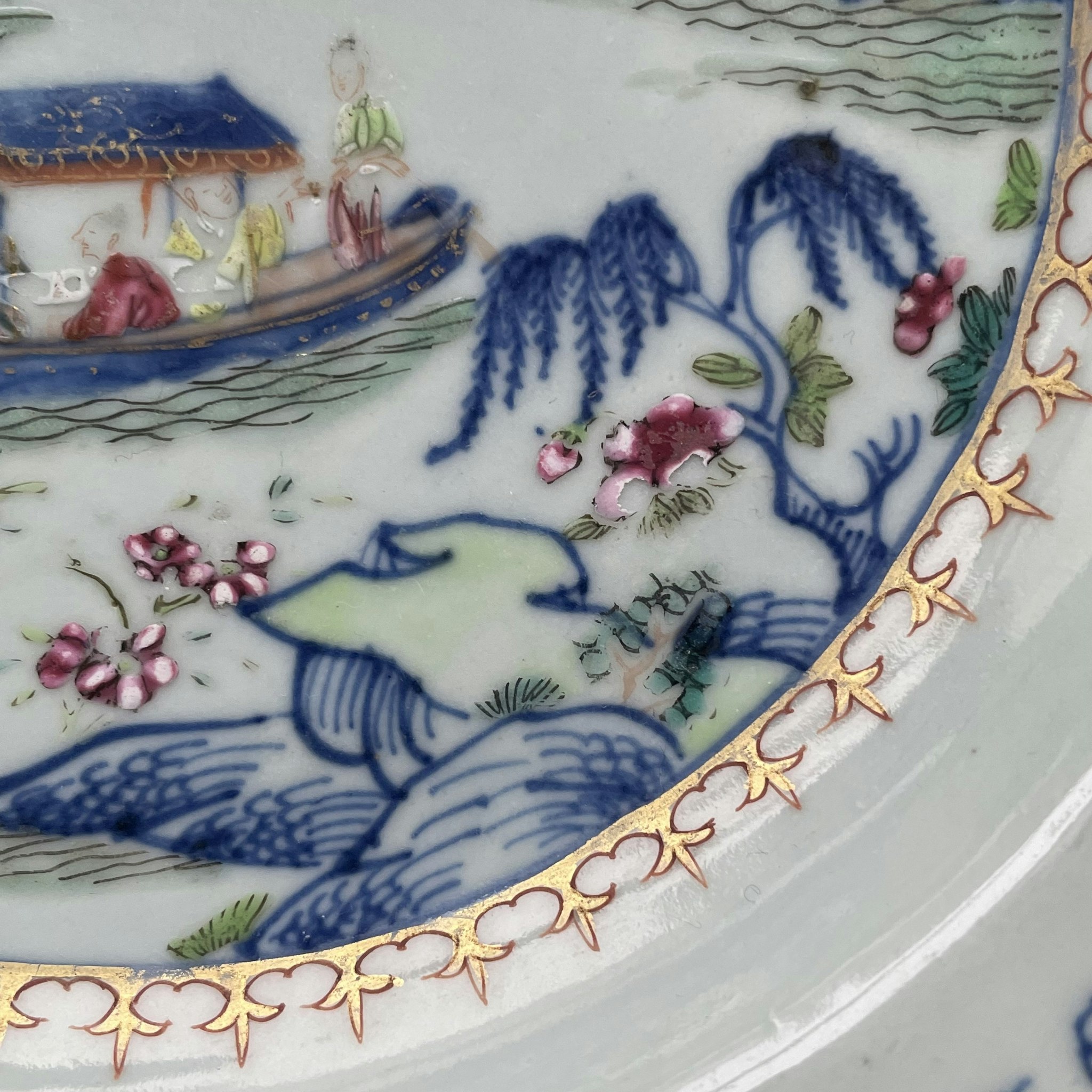 Antique Chinese underglazed blue plate with Famille Rose, Qianlong, Qing #1301