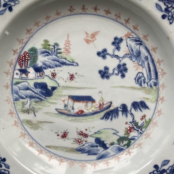 Antique Chinese underglazed blue plate with Famille Rose, Qianlong, Qing #1303