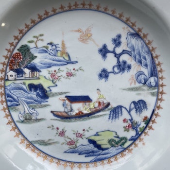 Antique Chinese underglazed blue plate with Famille Rose, Qianlong, Qing #1306
