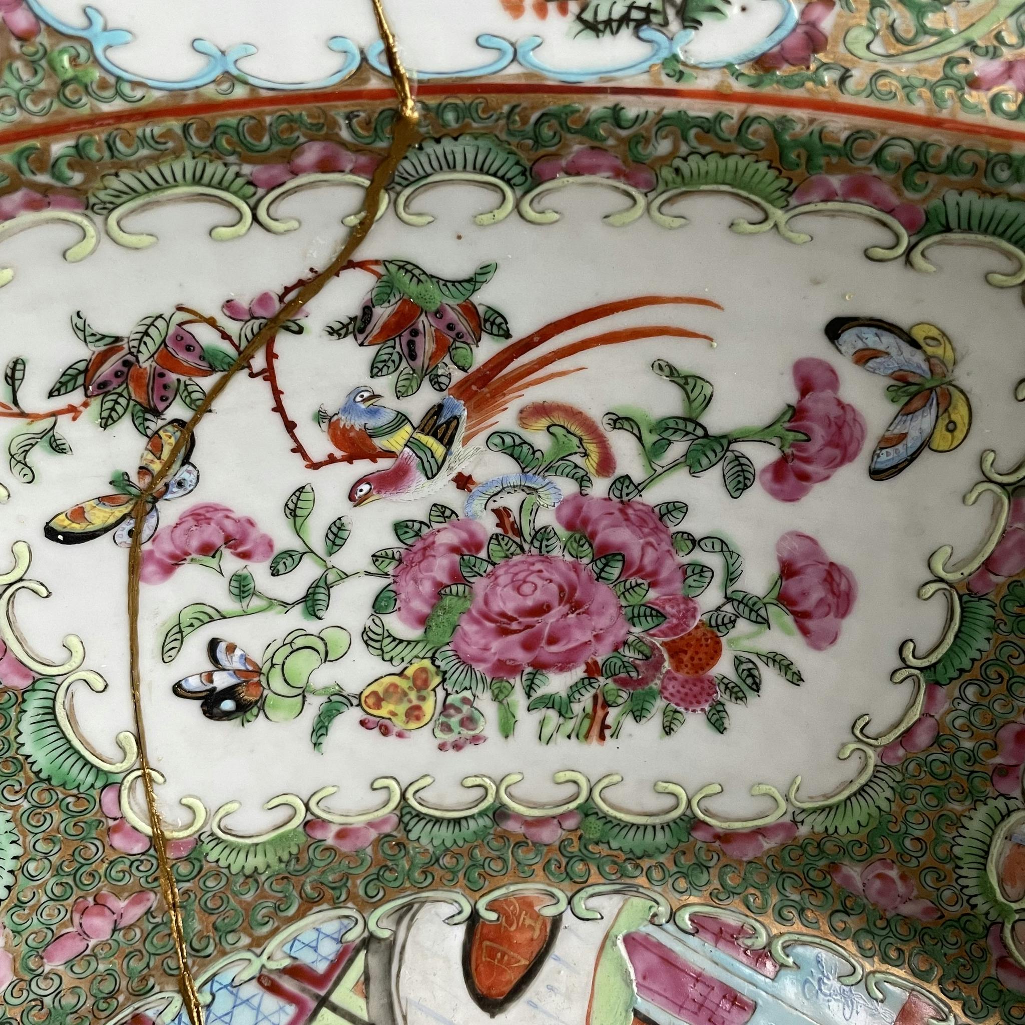 Large antique Chinese rose mandarin basin / handwash, late Qing Dynasty #1319