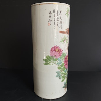 Antique Chinese hatstand / brush pot, dated and signed, Late Qing #1340