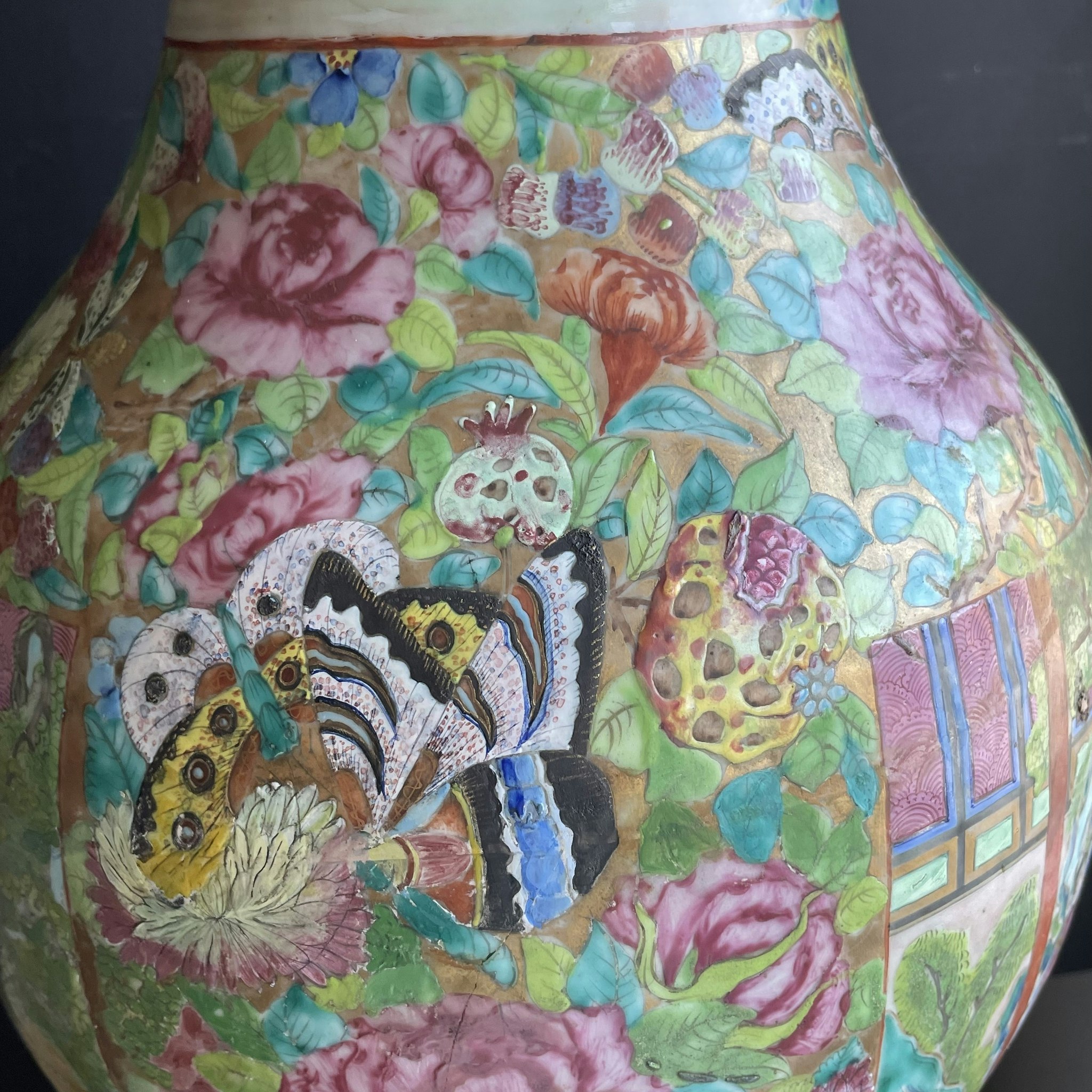 Antique Chinese vas/lamp rose mandarin, first half of the 19th c #1343