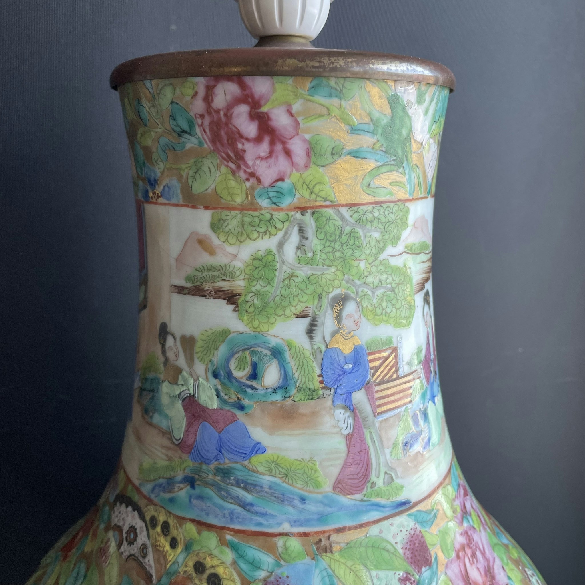 Antique Chinese vas/lamp rose mandarin, first half of the 19th c #1343