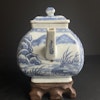 Antique Chinese square blue and white teapot, Mermaid decor, Kangxi, 18th c #1345