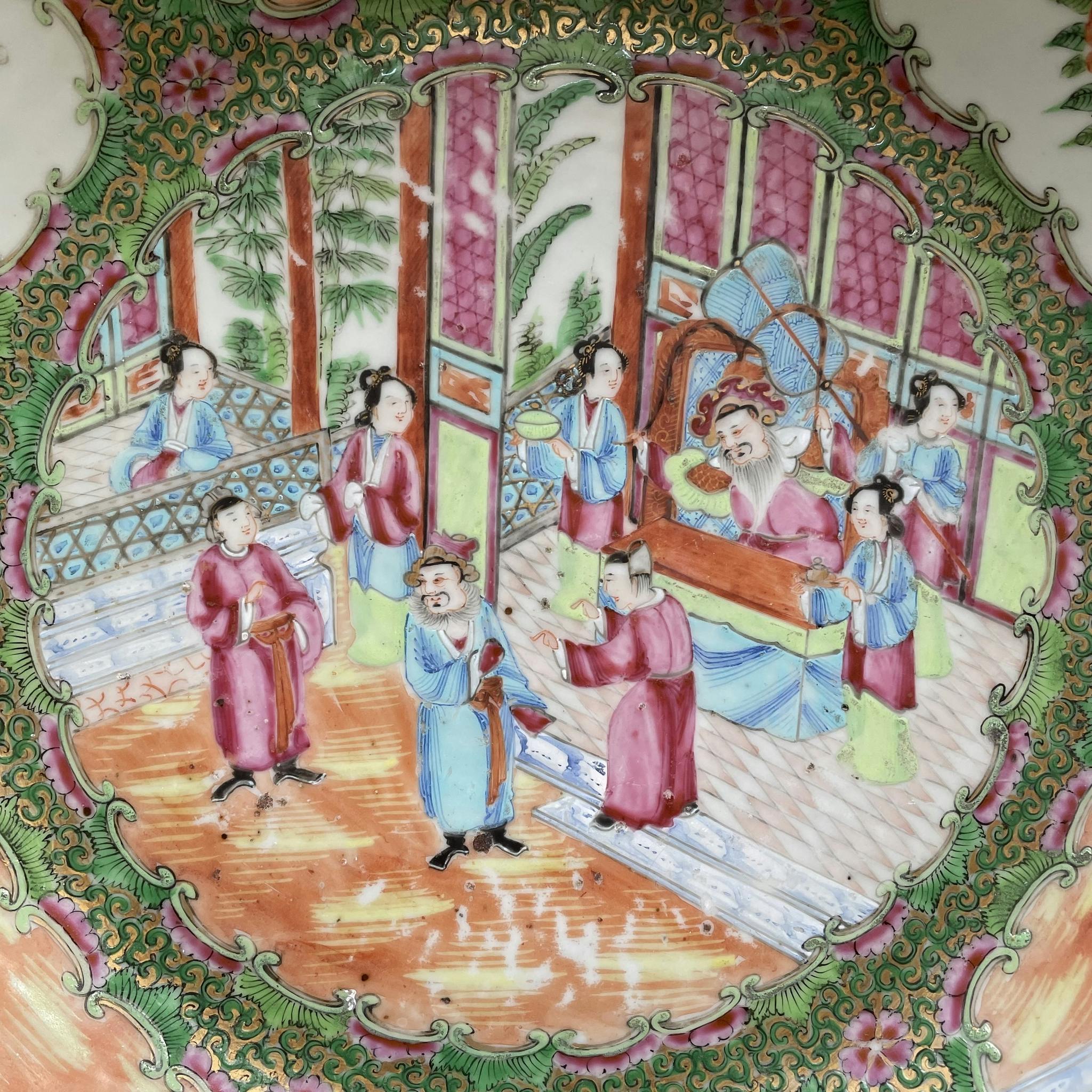 Large antique Chinese rose mandarin basin / handwash, late Qing Dynasty #1347