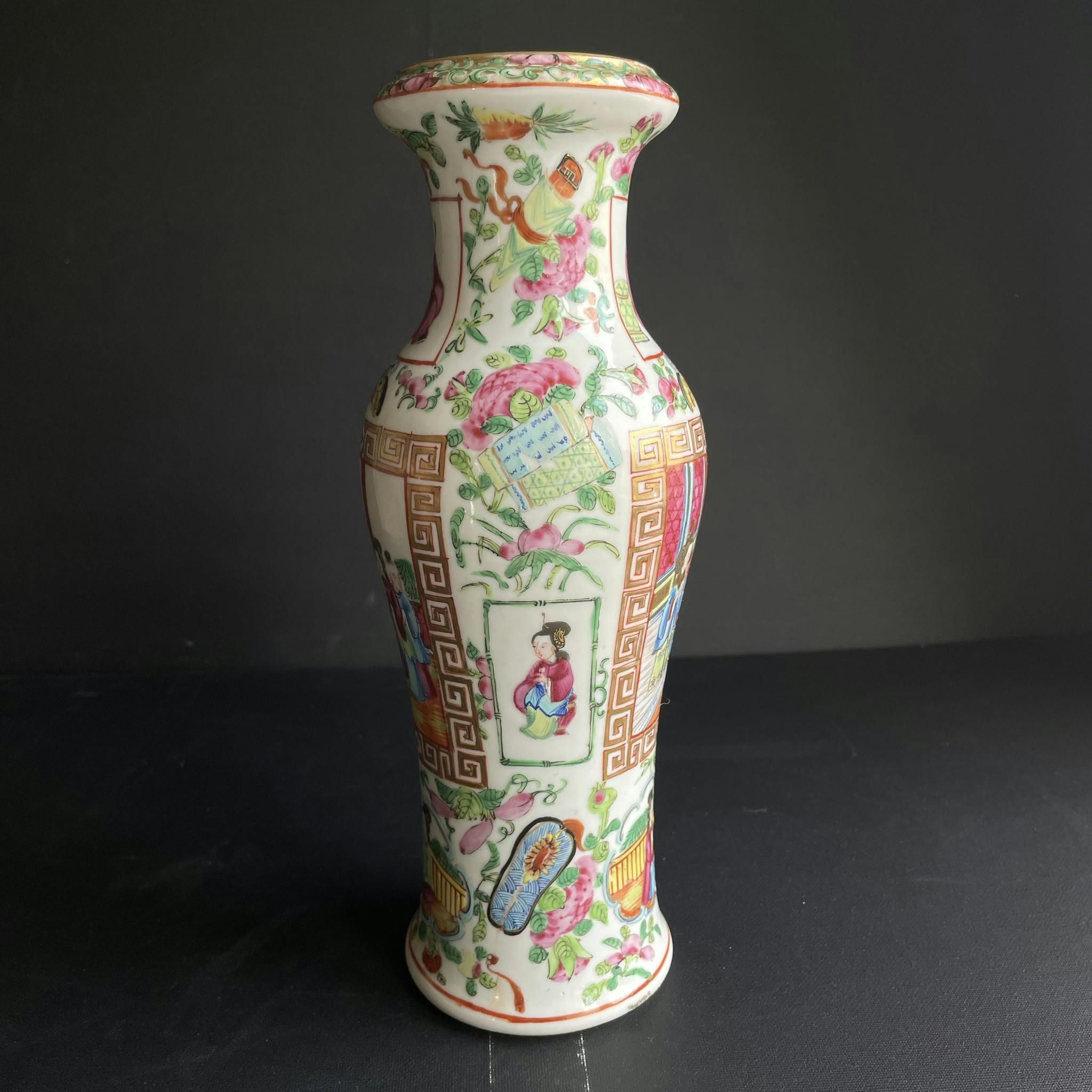 Antique Chinese rose mandarin vase 19th century #1348