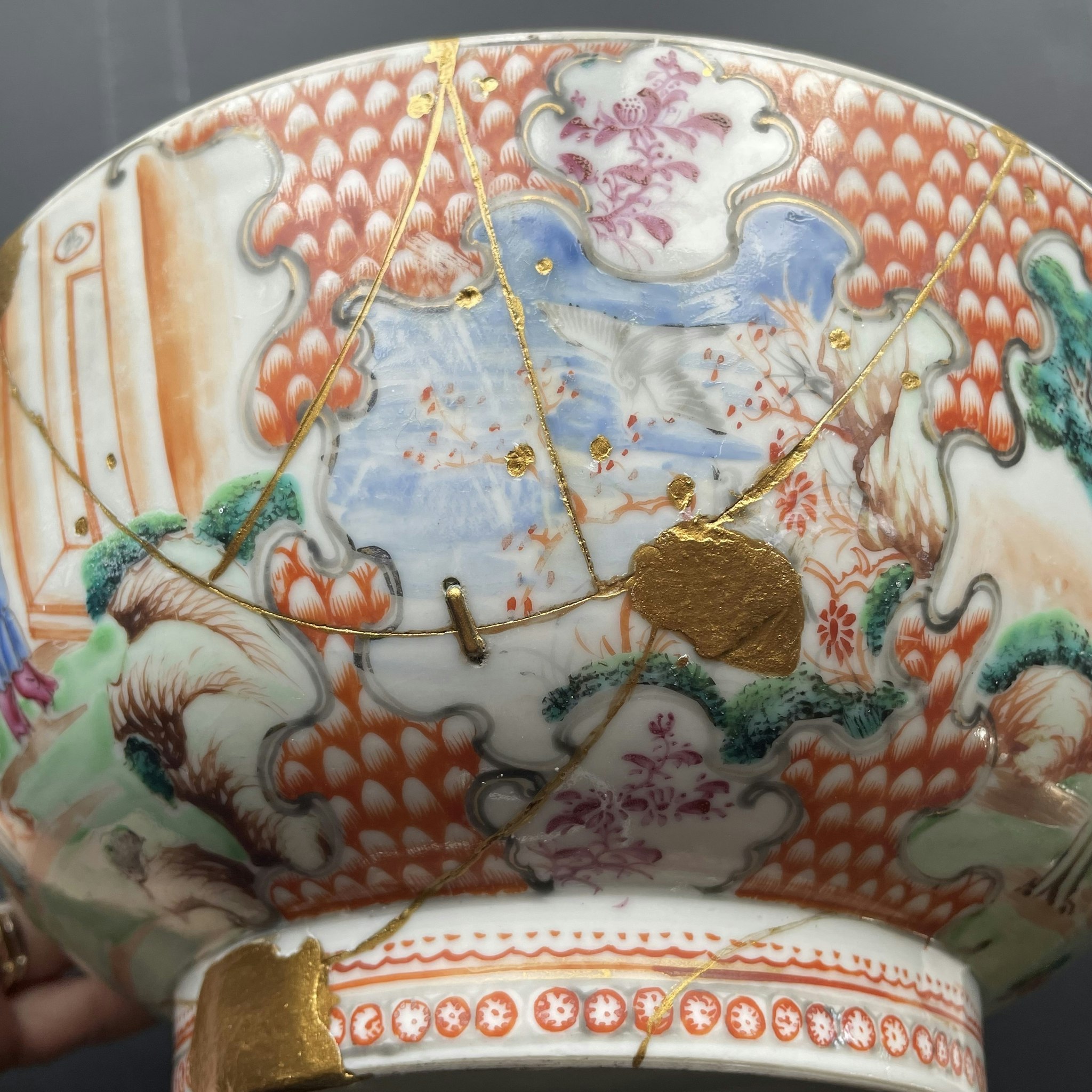 Antique Chinese rose mandarin punch bowl , Qianlong, Qing Dynasty #1349