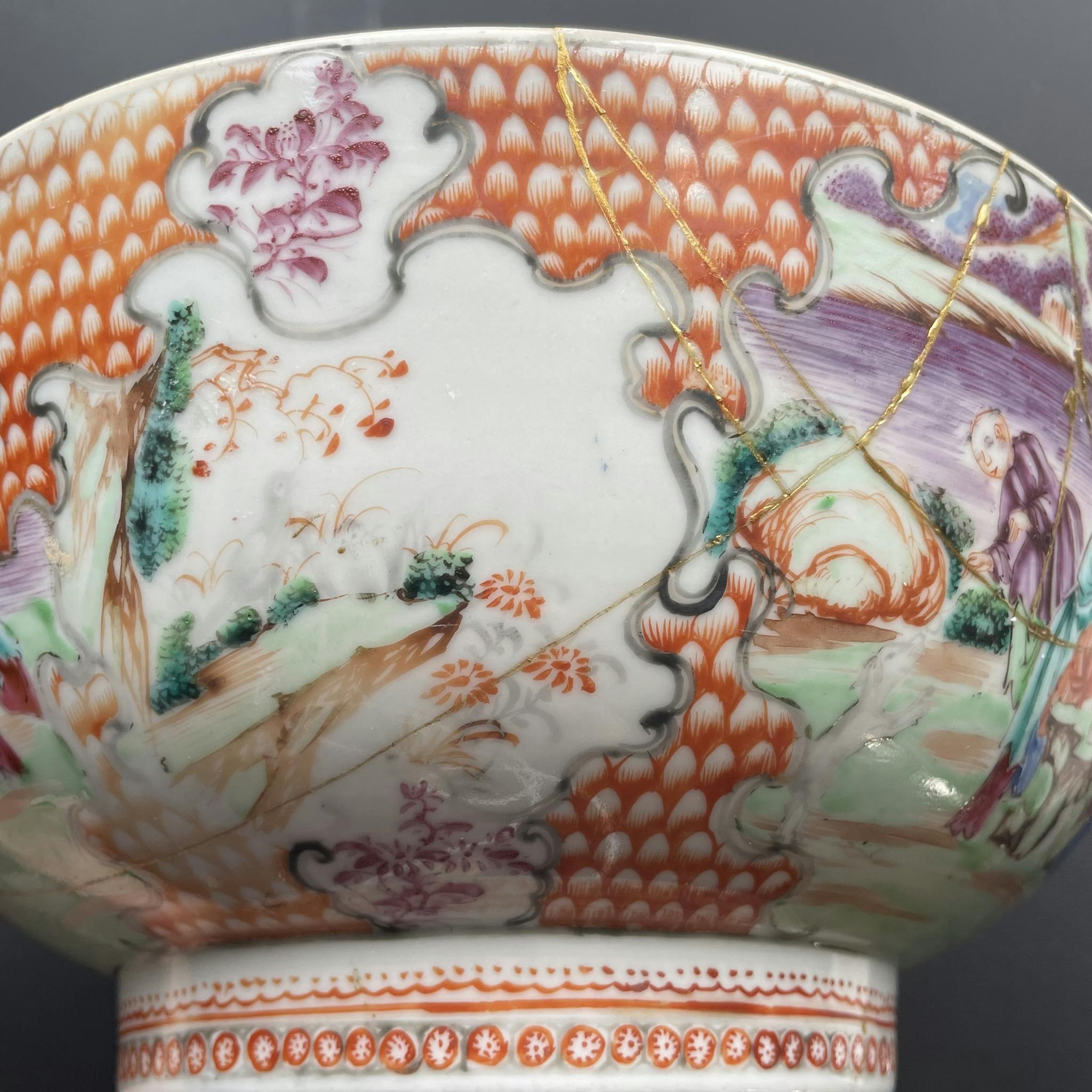 Antique Chinese rose mandarin punch bowl , Qianlong, Qing Dynasty #1349
