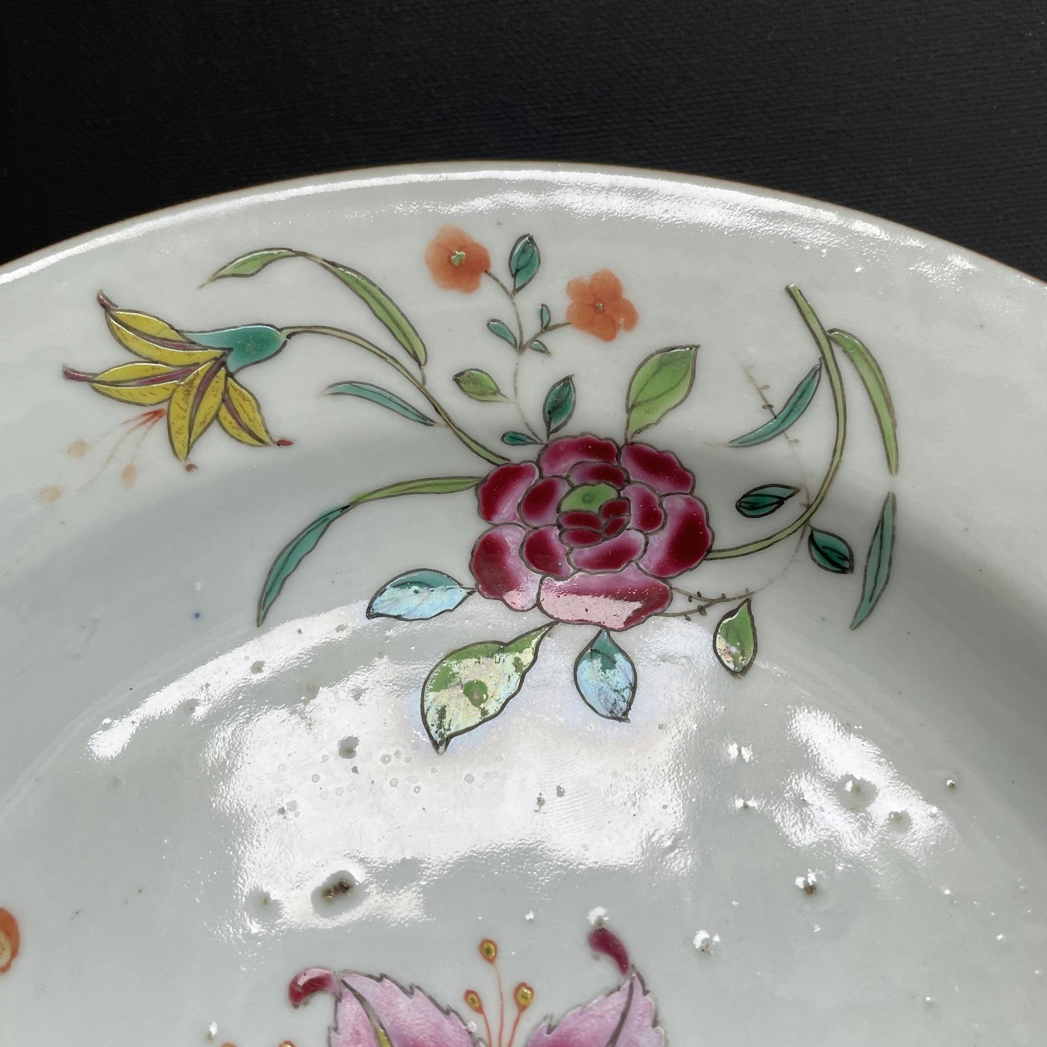Antique Chinese famille rose deep plate, Qianlong, Qing Dynasty #1353
