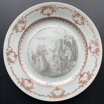 Antique Chinese export porcelain grisaille and gilt plate, Qianlong, 18thC #1361