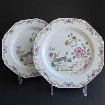 A pair of Antique Chinese export famille rose plates Qianlong #1360 & 1375