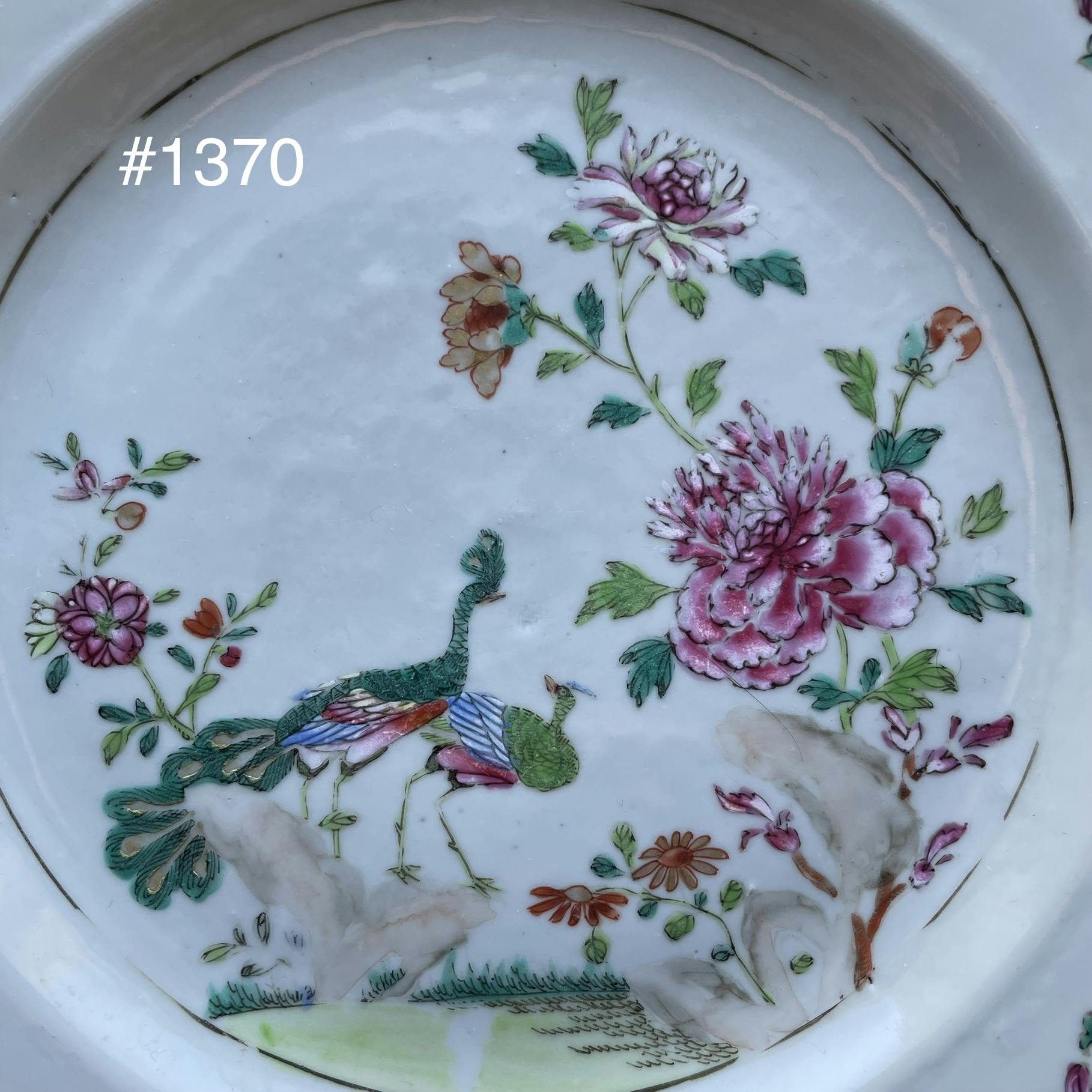 A pair of Antique Chinese export famille rose plates Qianlong #1373 & 1370
