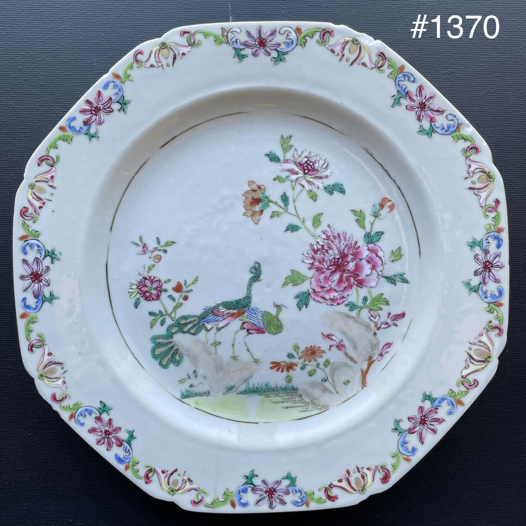 A pair of Antique Chinese export famille rose plates Qianlong #1373 & 1370